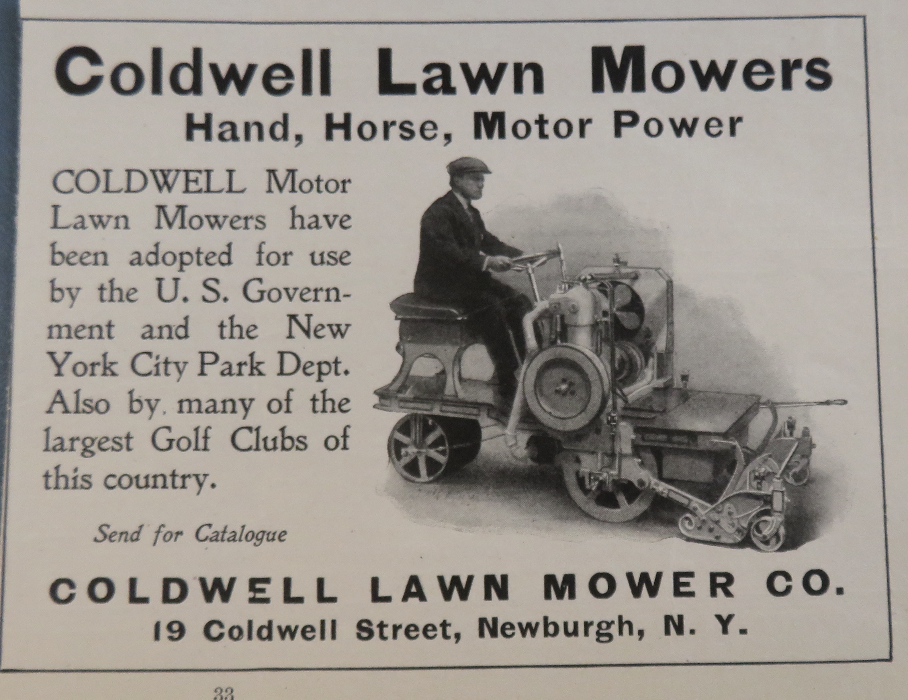 1908 Coldwell Lawn Mowers with Man On Mower