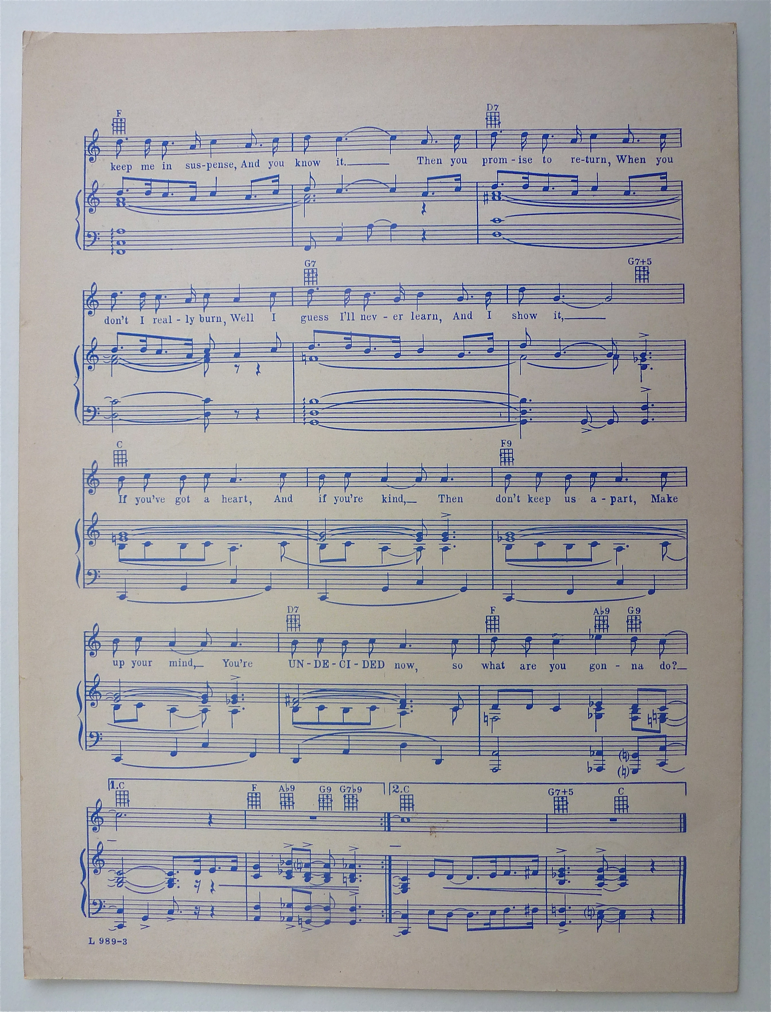 Sheet Music For 1939 Undecided