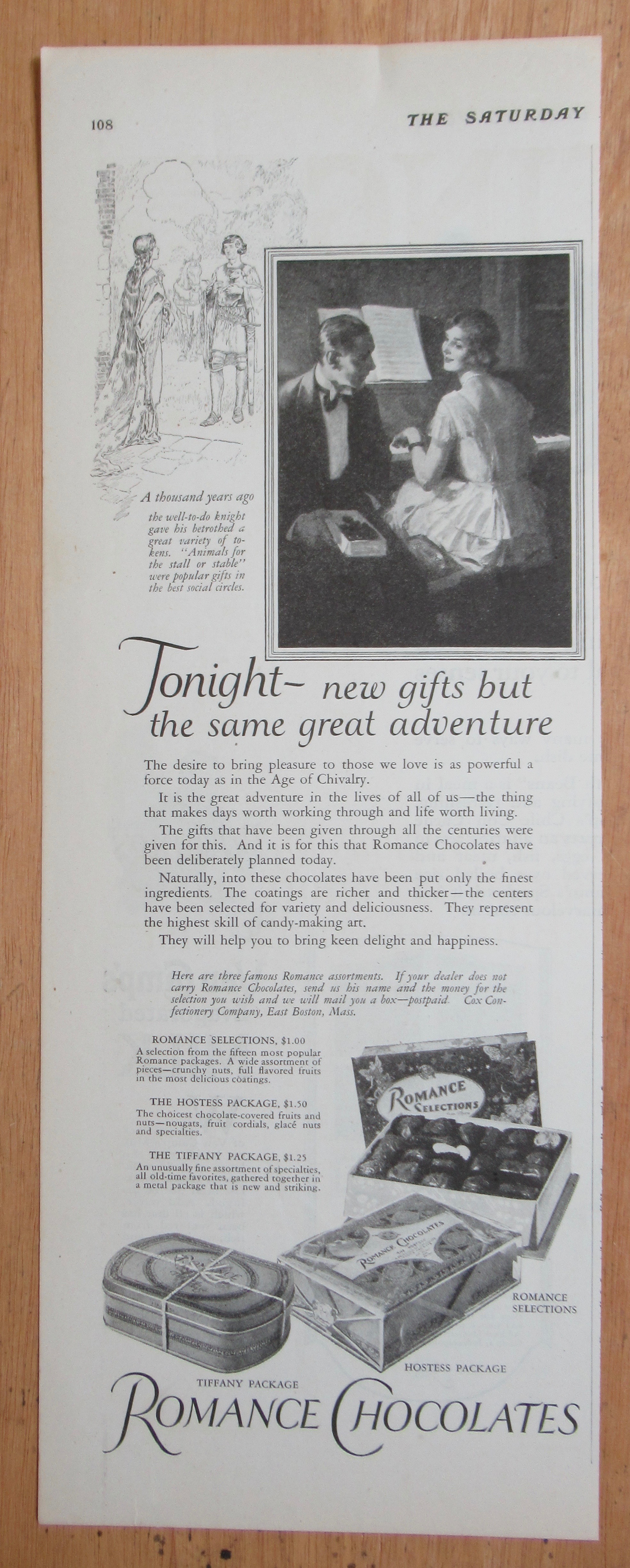 1924 Romance Chocolates with Woman & Man By Piano