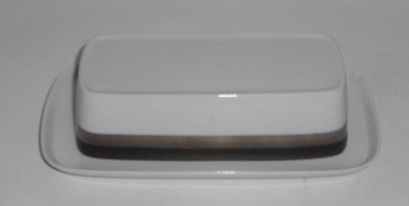 Sango Japan China Porcelain 7017 Quadrille Black Satin Butter Dish w/Lid