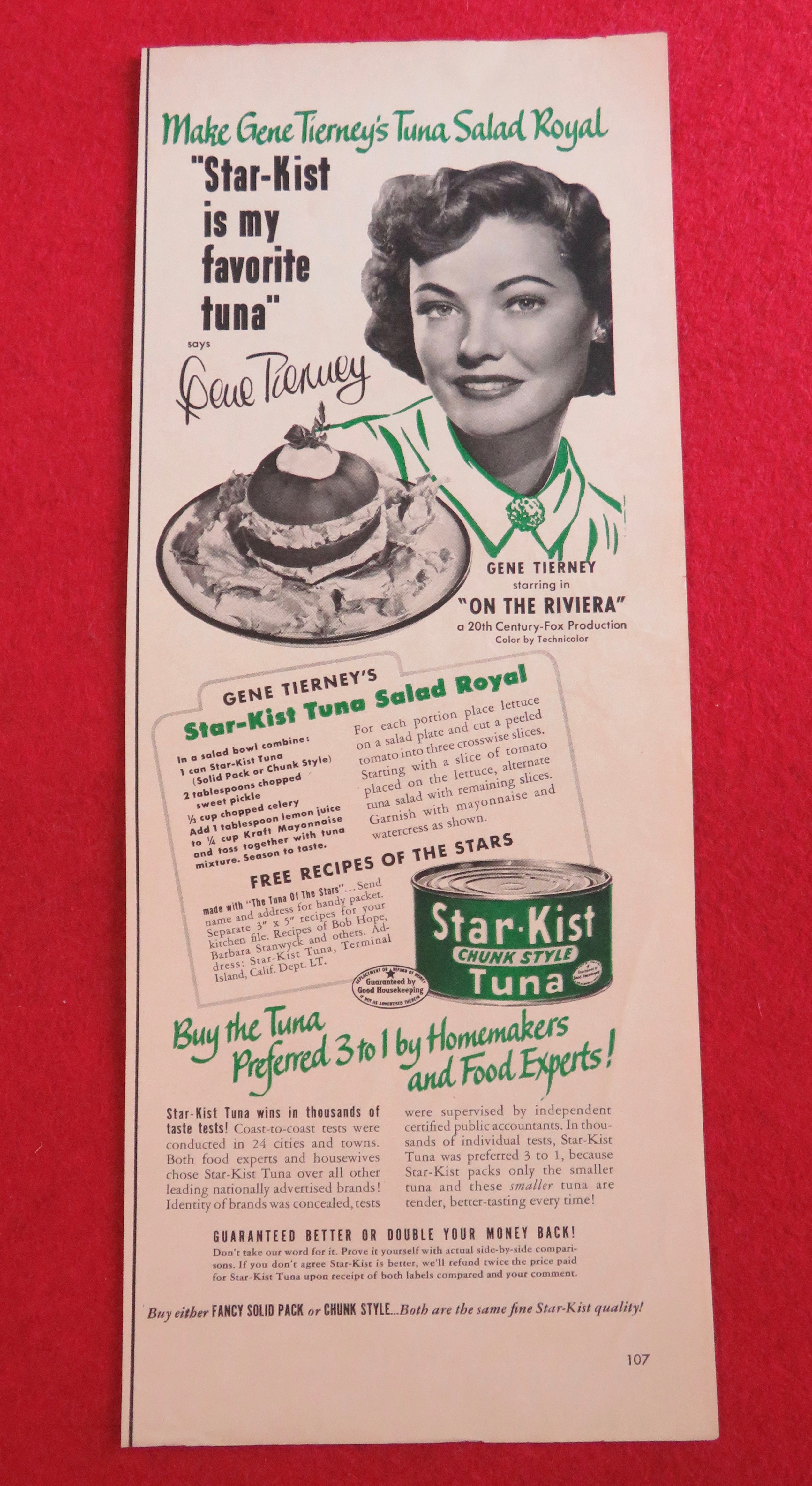 1951 Star Kist Tuna with Actress Gene Tierney