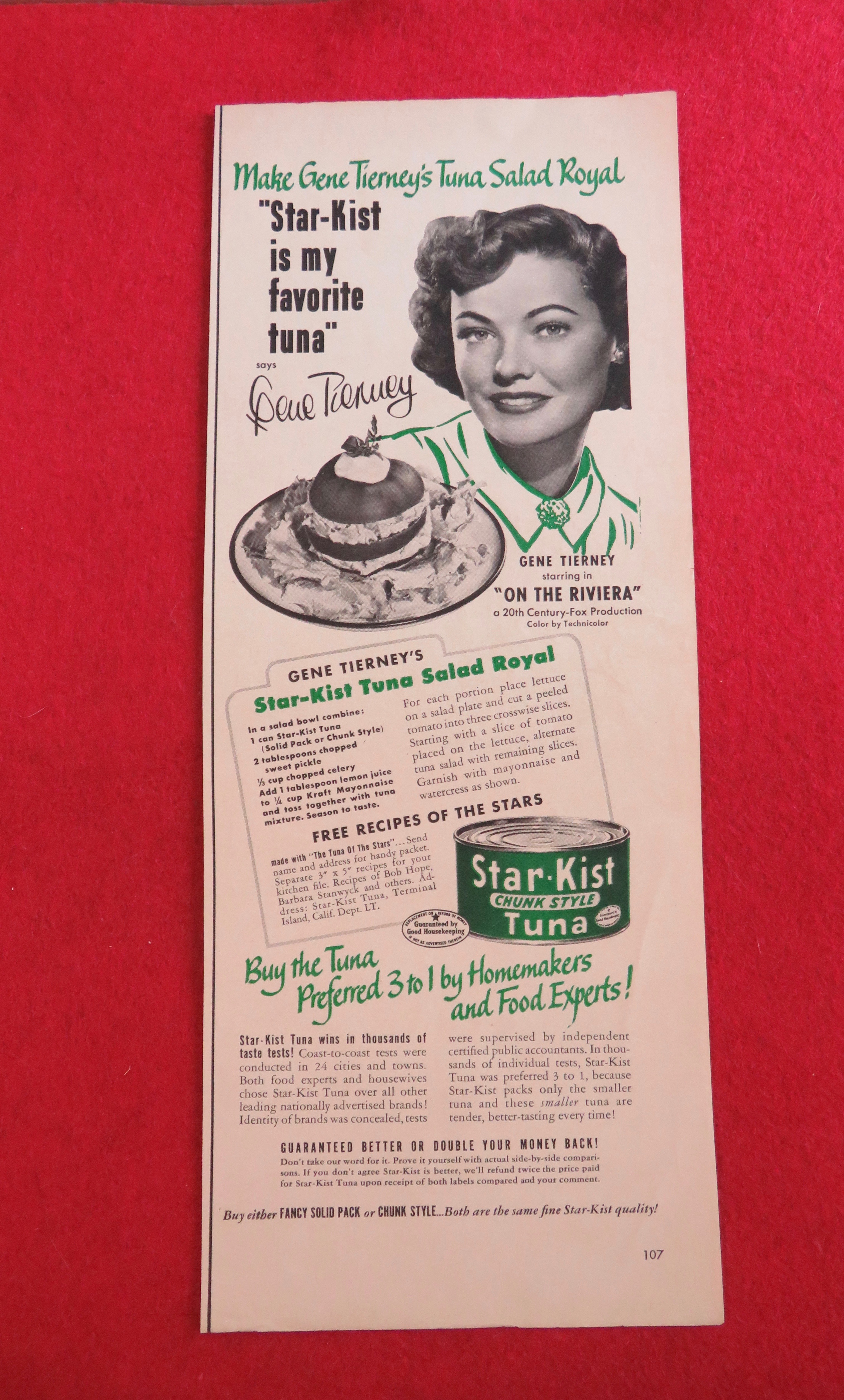 1951 Star Kist Tuna with Actress Gene Tierney
