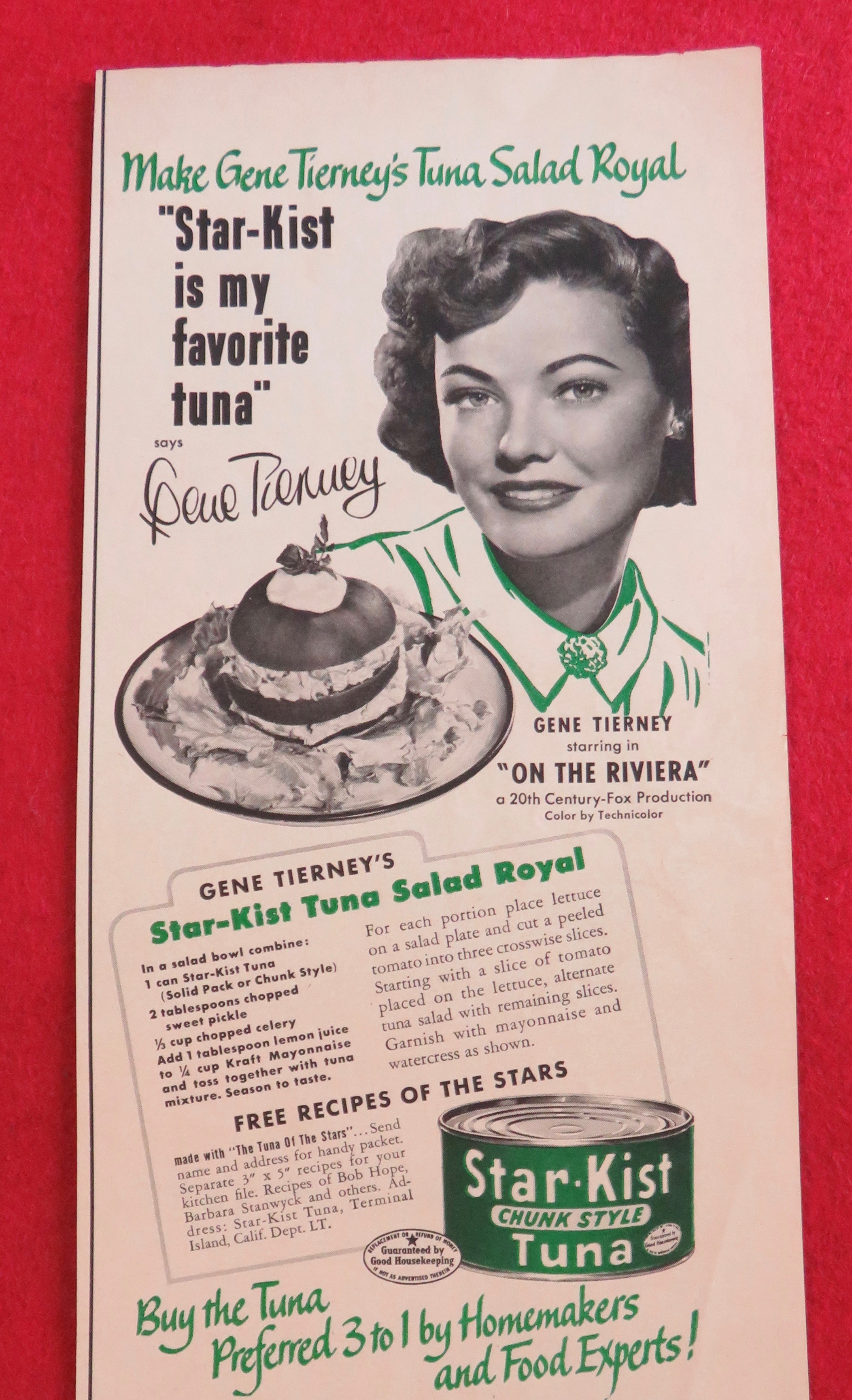 1951 Star Kist Tuna with Actress Gene Tierney