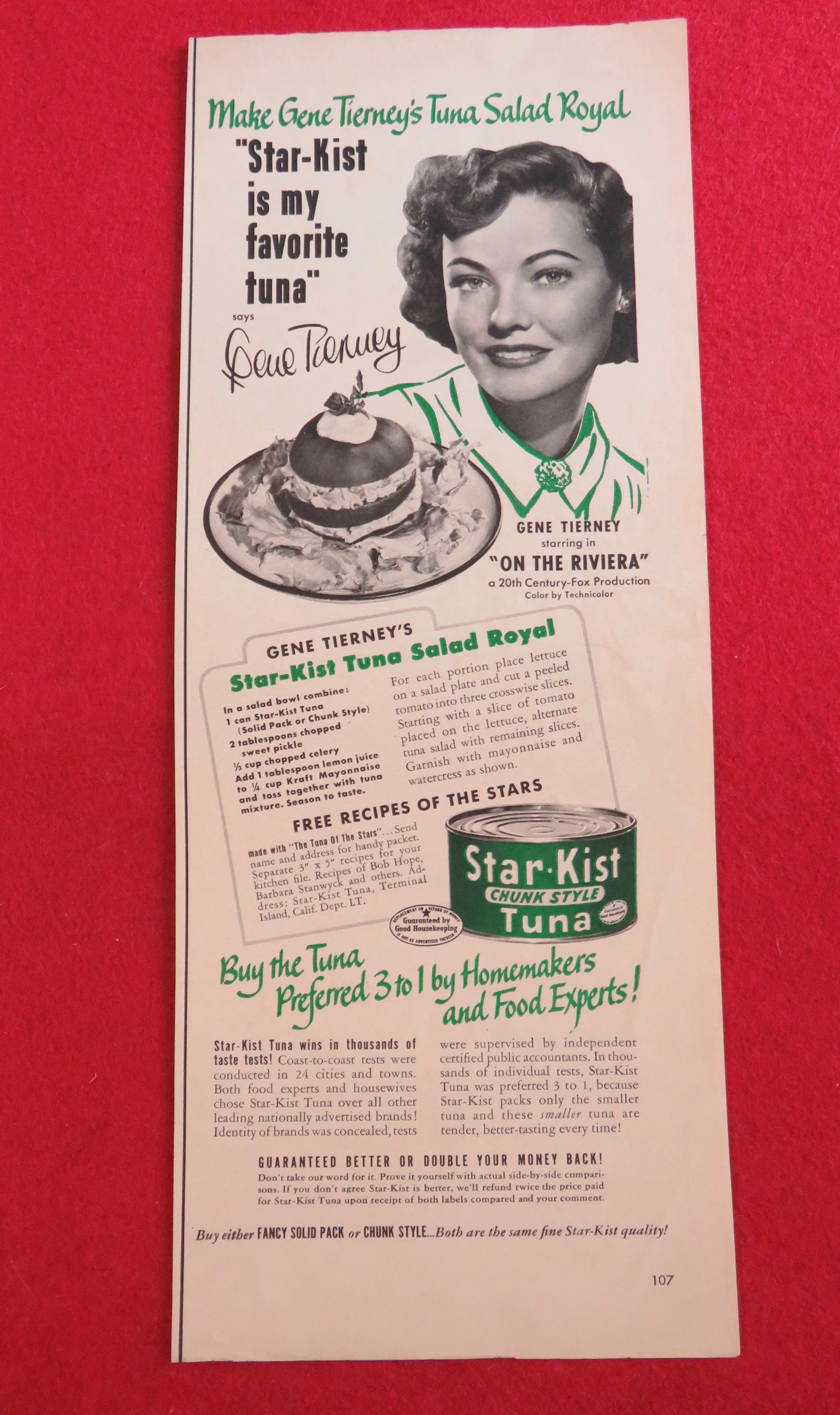 1951 Star Kist Tuna with Actress Gene Tierney