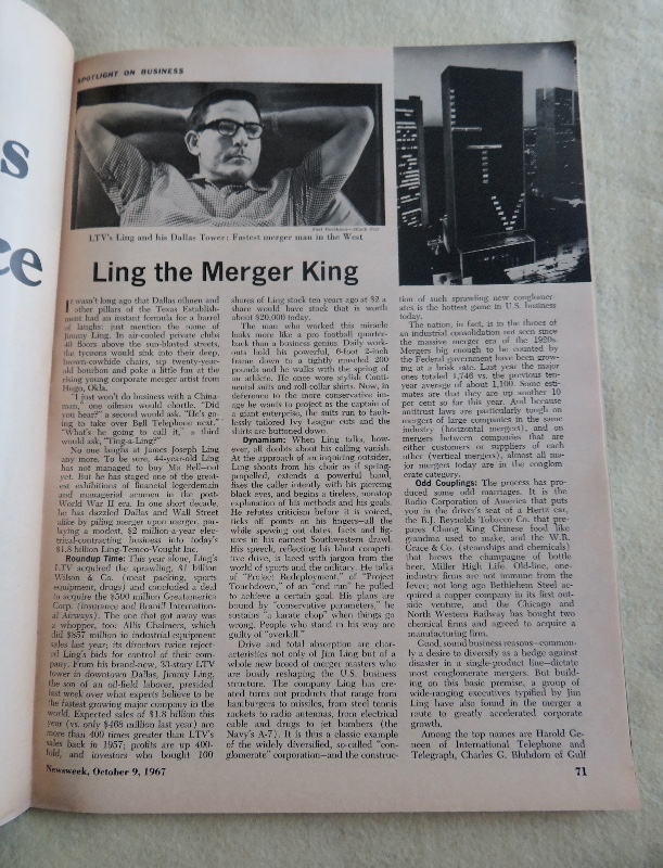 Newsweek Magazine October 9, 1967 Jim Ling: Merger King