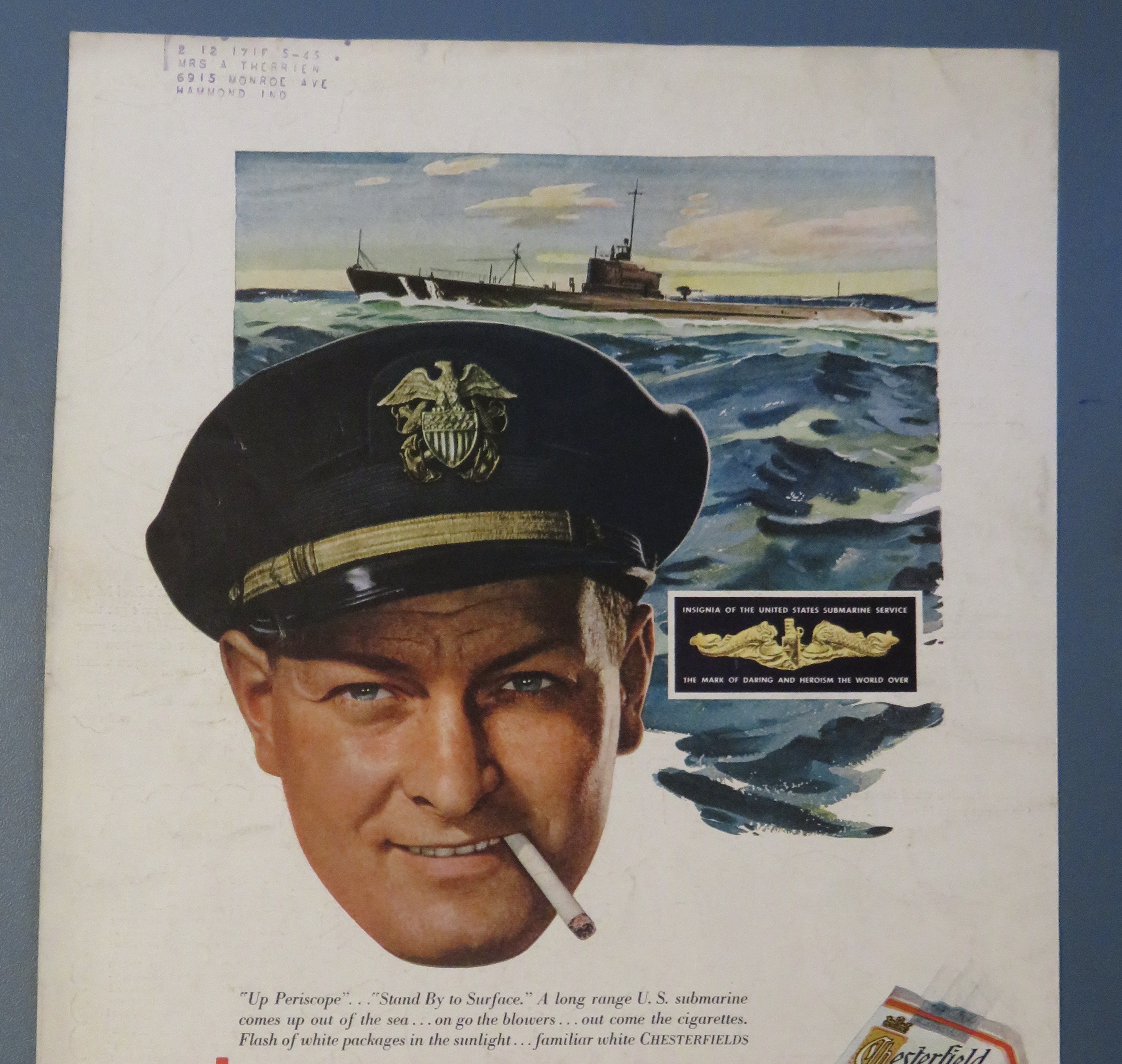 1943 Chesterfield Cigarettes w/ U. S. Submarine Service