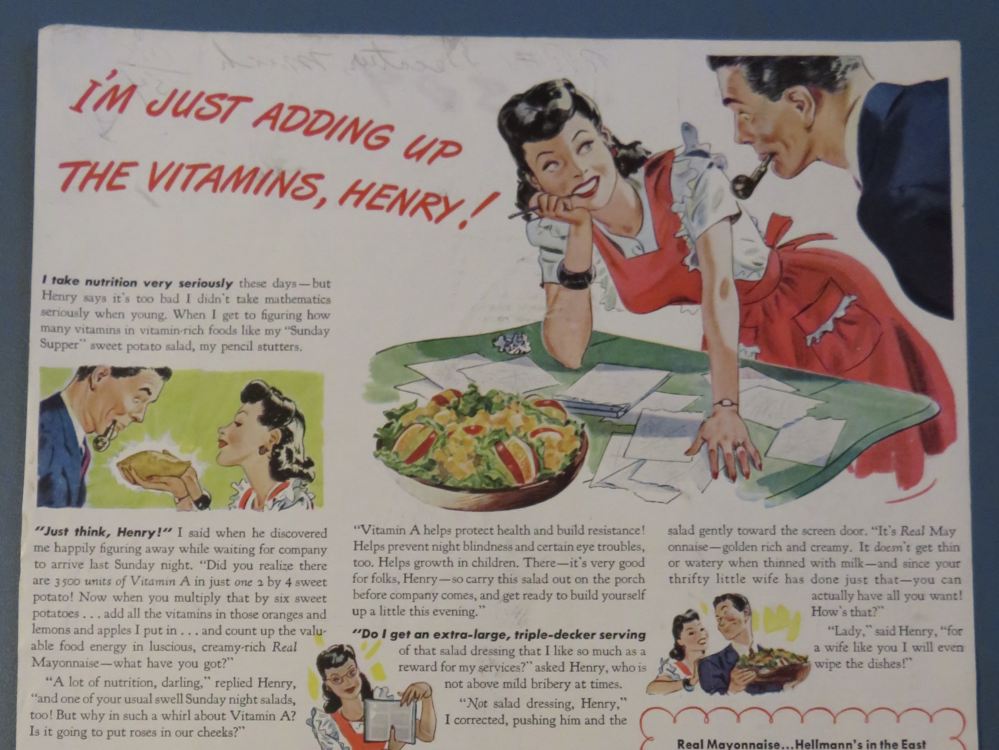 1943 Hellmann's Real Mayonnaise with Salad O' Sweets
