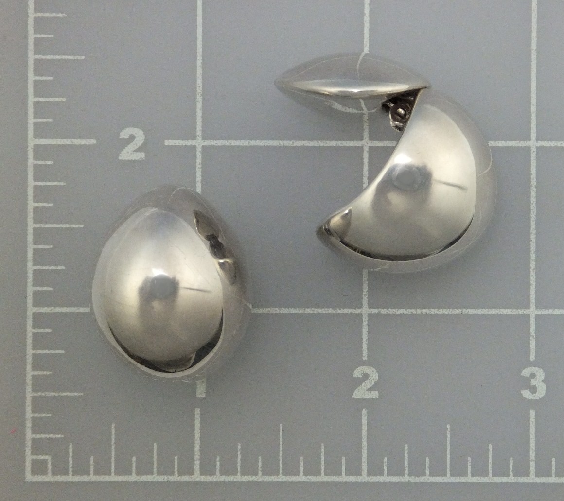 Earrings Sterling Silver Double Dome Clip Signed J