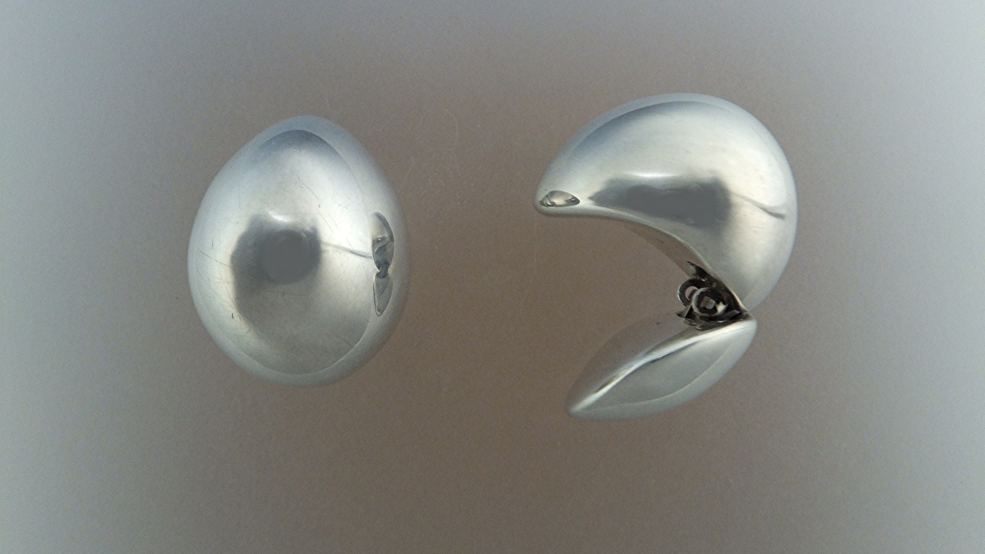 Earrings Sterling Silver Double Dome Clip Signed J