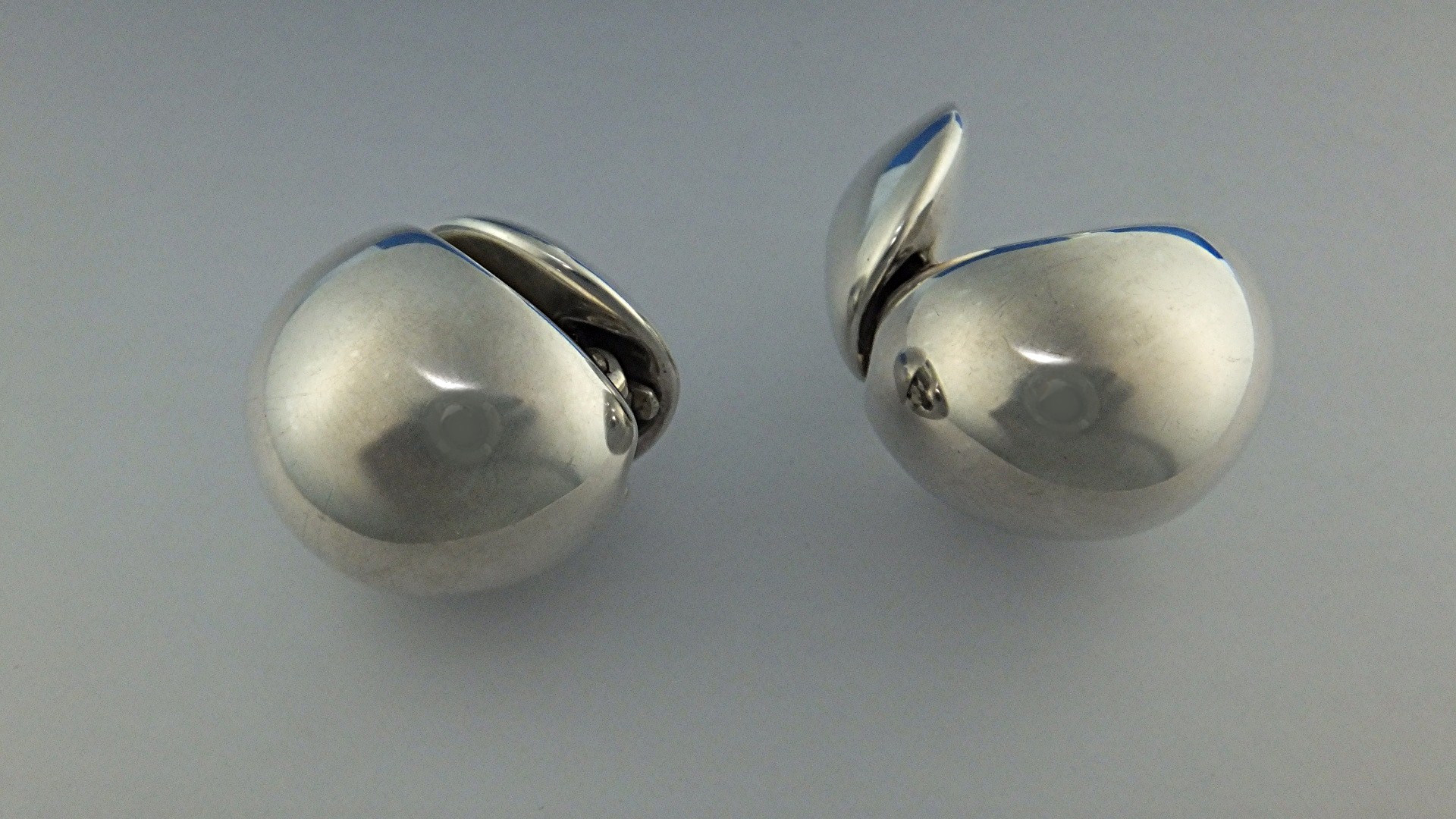 Earrings Sterling Silver Double Dome Clip Signed J