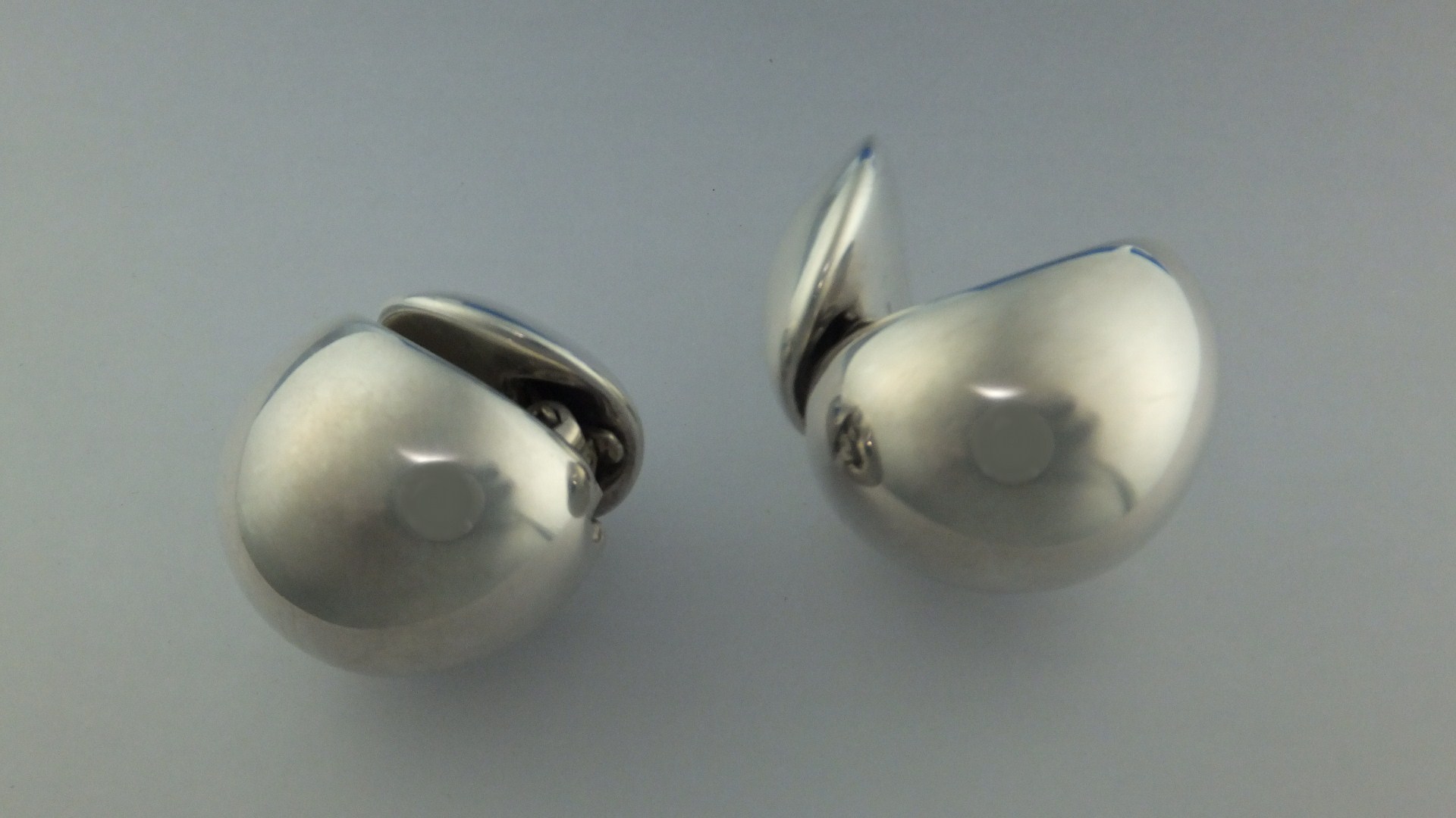 Earrings Sterling Silver Double Dome Clip Signed J
