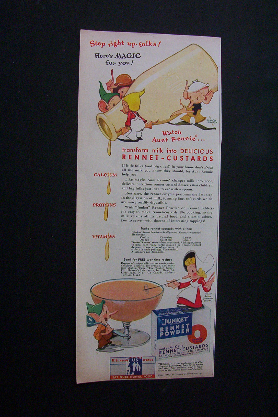 1944 Dual Ad: Junket Powder & Linit Starch