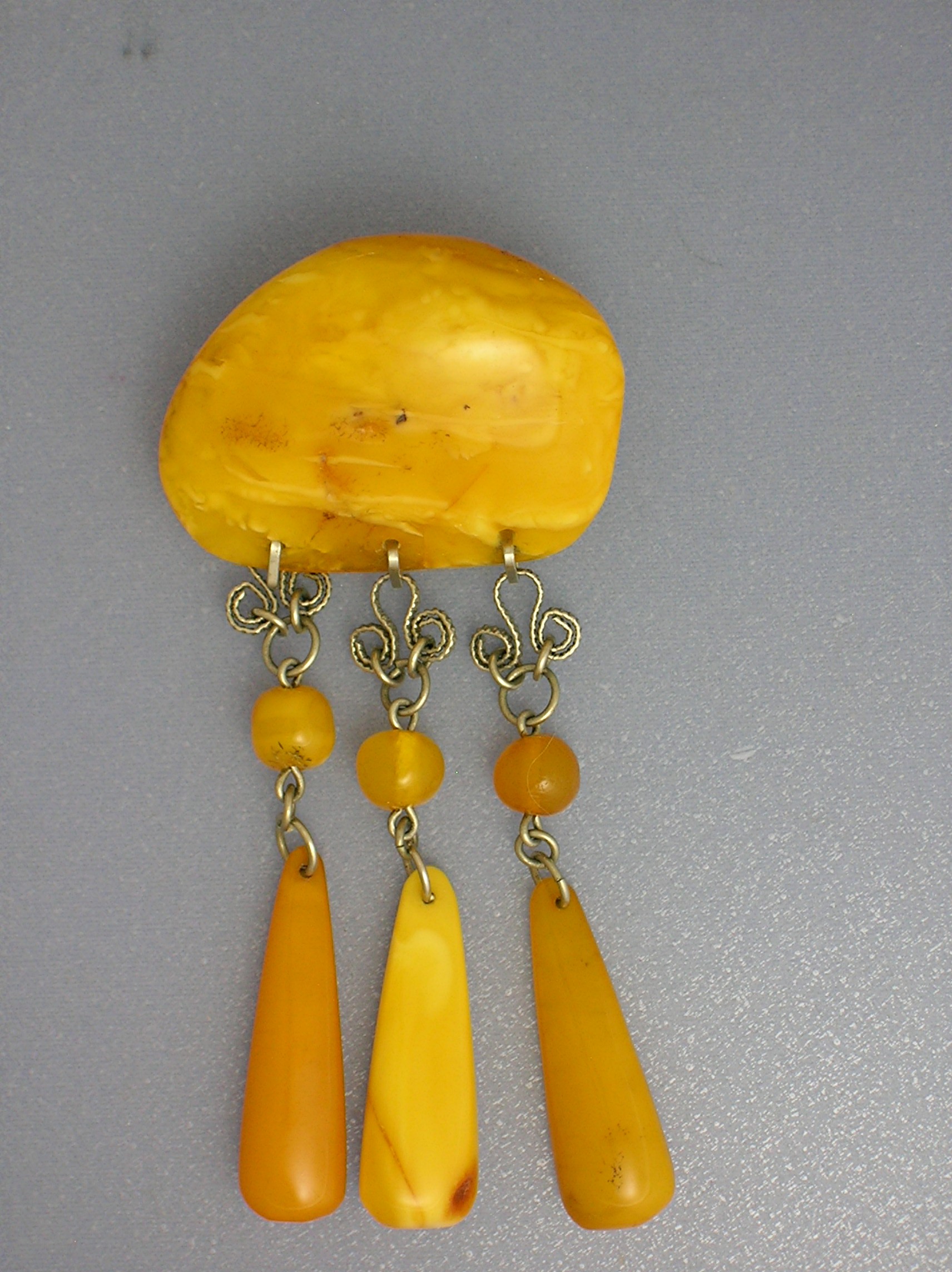 Baltic Amber  Egg Yolk Teardrop Dangles Brooch