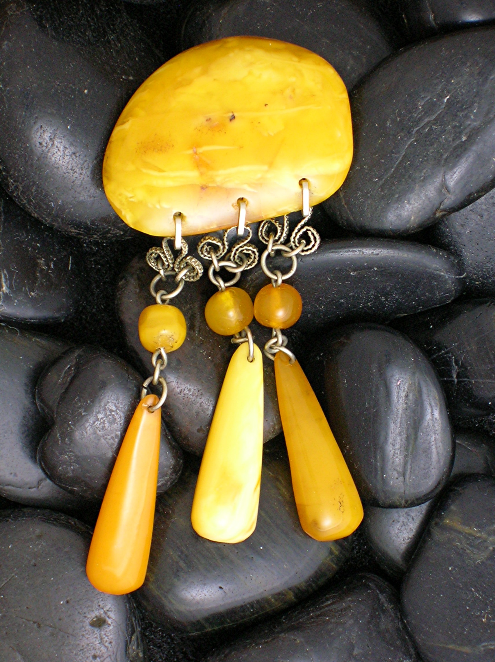 Baltic Amber  Egg Yolk Teardrop Dangles Brooch