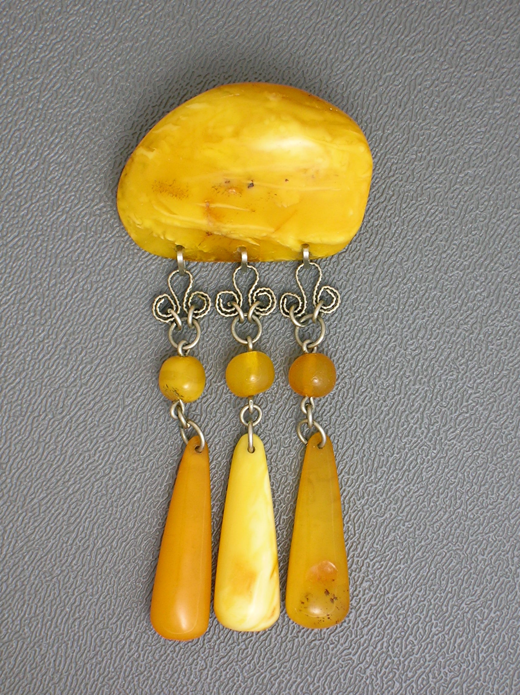Baltic Amber  Egg Yolk Teardrop Dangles Brooch