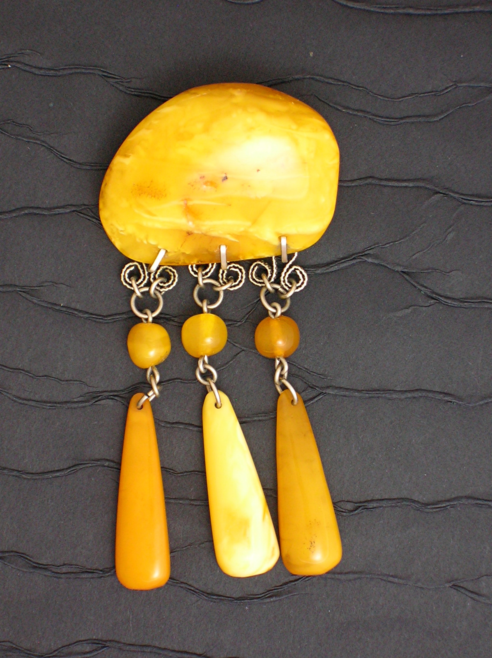 Baltic Amber Egg Yolk Teardrop Dangles Brooch