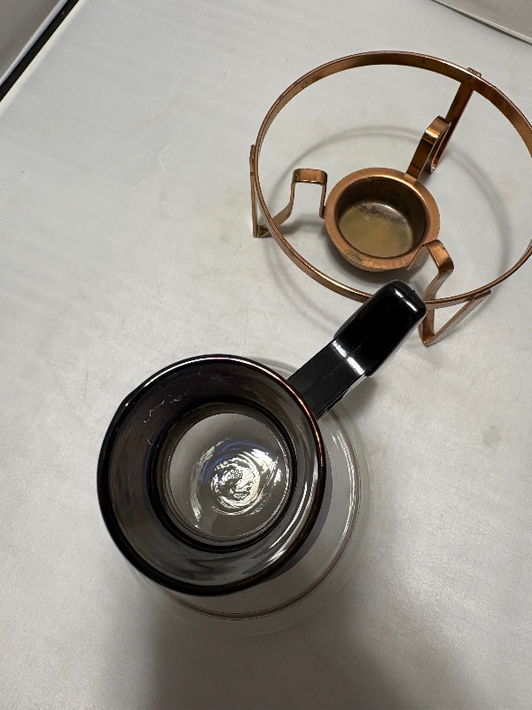 Vintage Copper and Glass Carafe with Black Handle and Warmer MC 1960s
