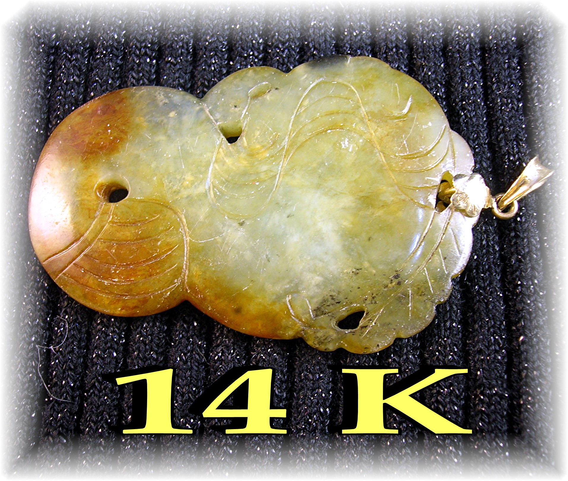 Pendant Carved 14K Gold and JADE