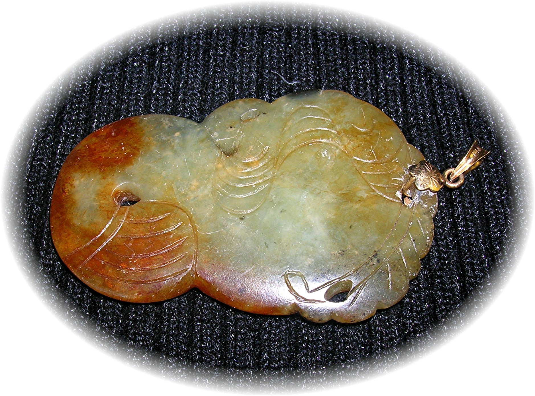 Pendant Carved 14K Gold and JADE