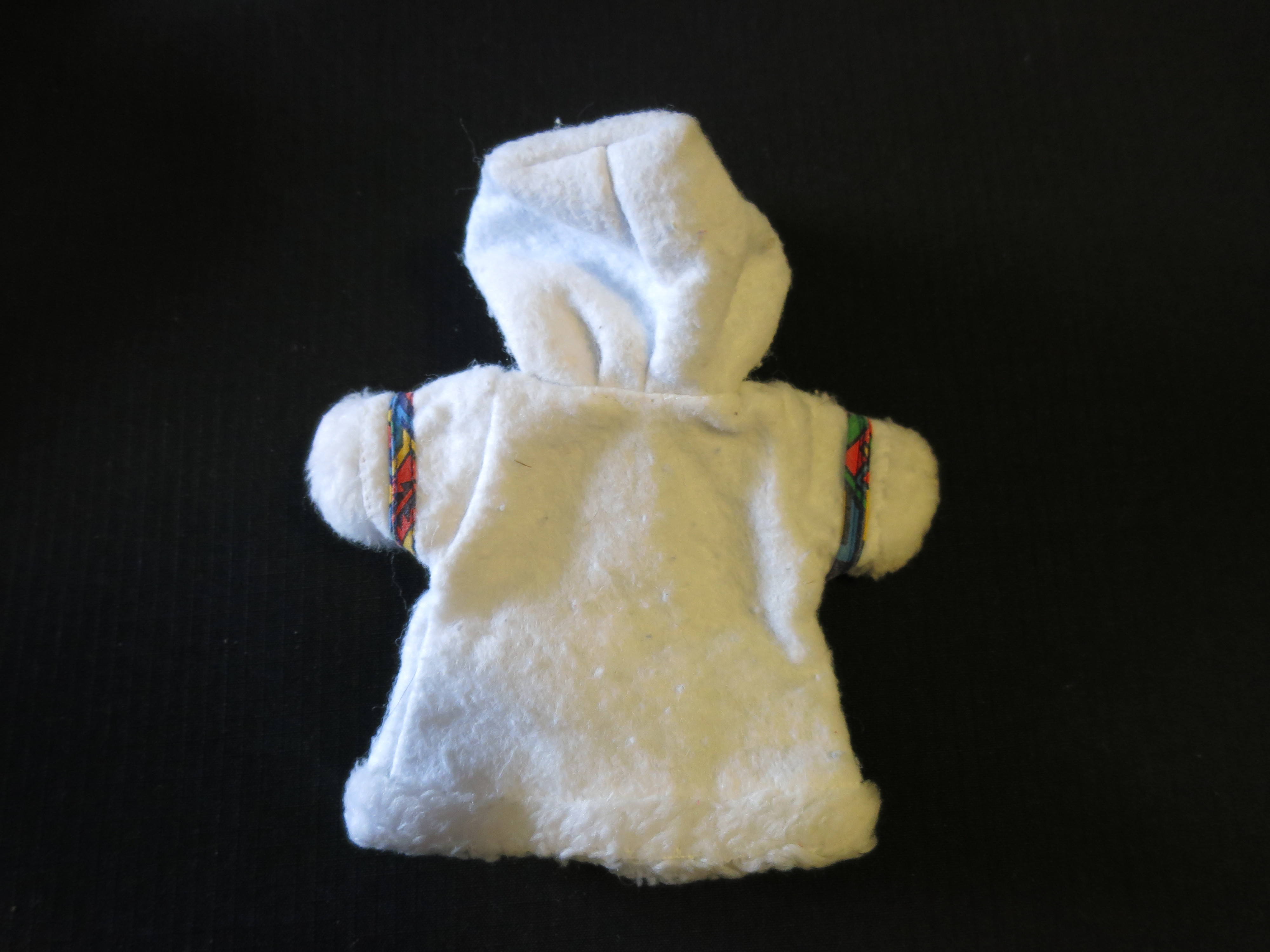 Vintage White Doll Coat Hooded white faux fur and aztec trim