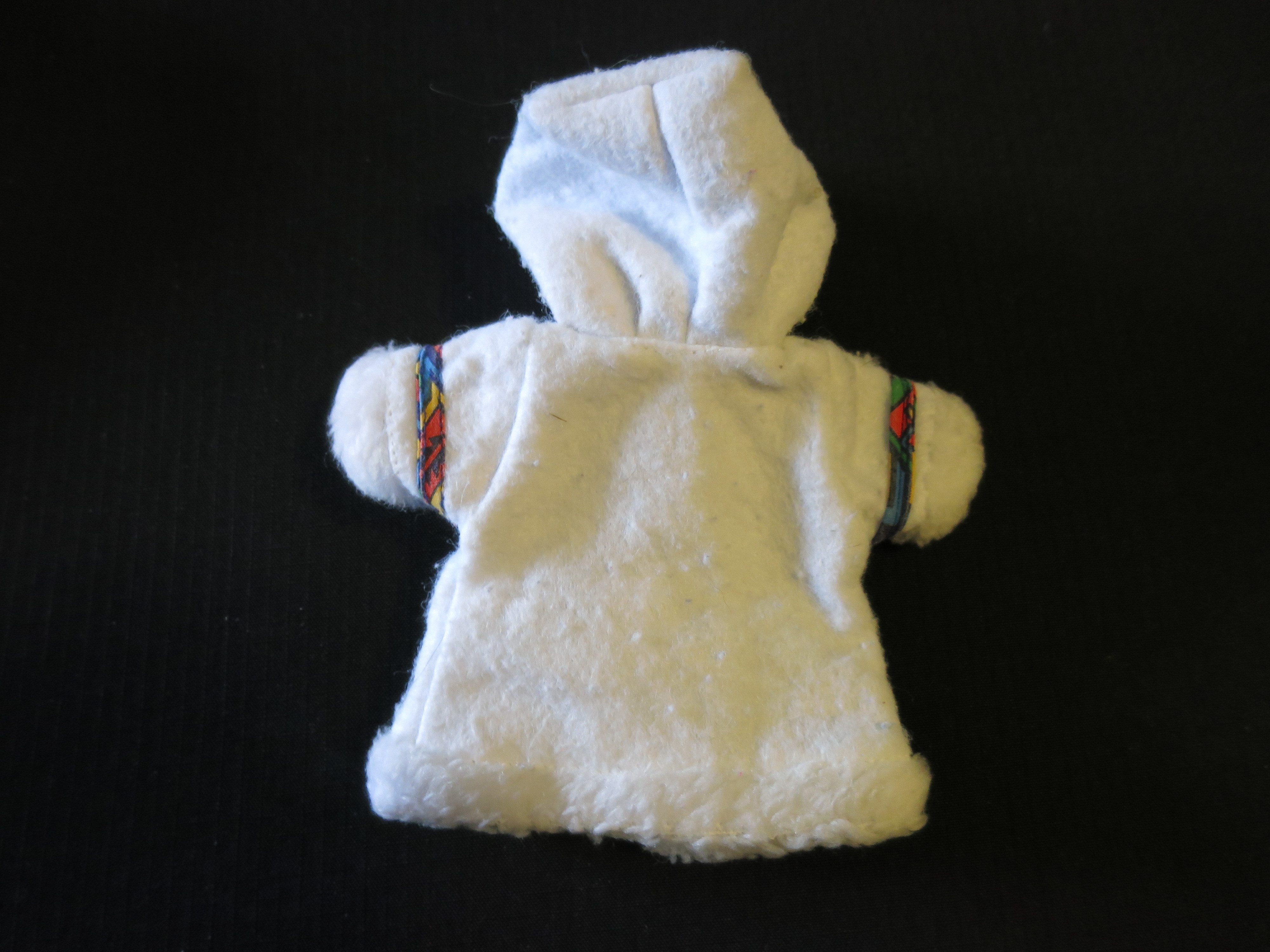 Vintage White Doll Coat Hooded white faux fur and aztec trim