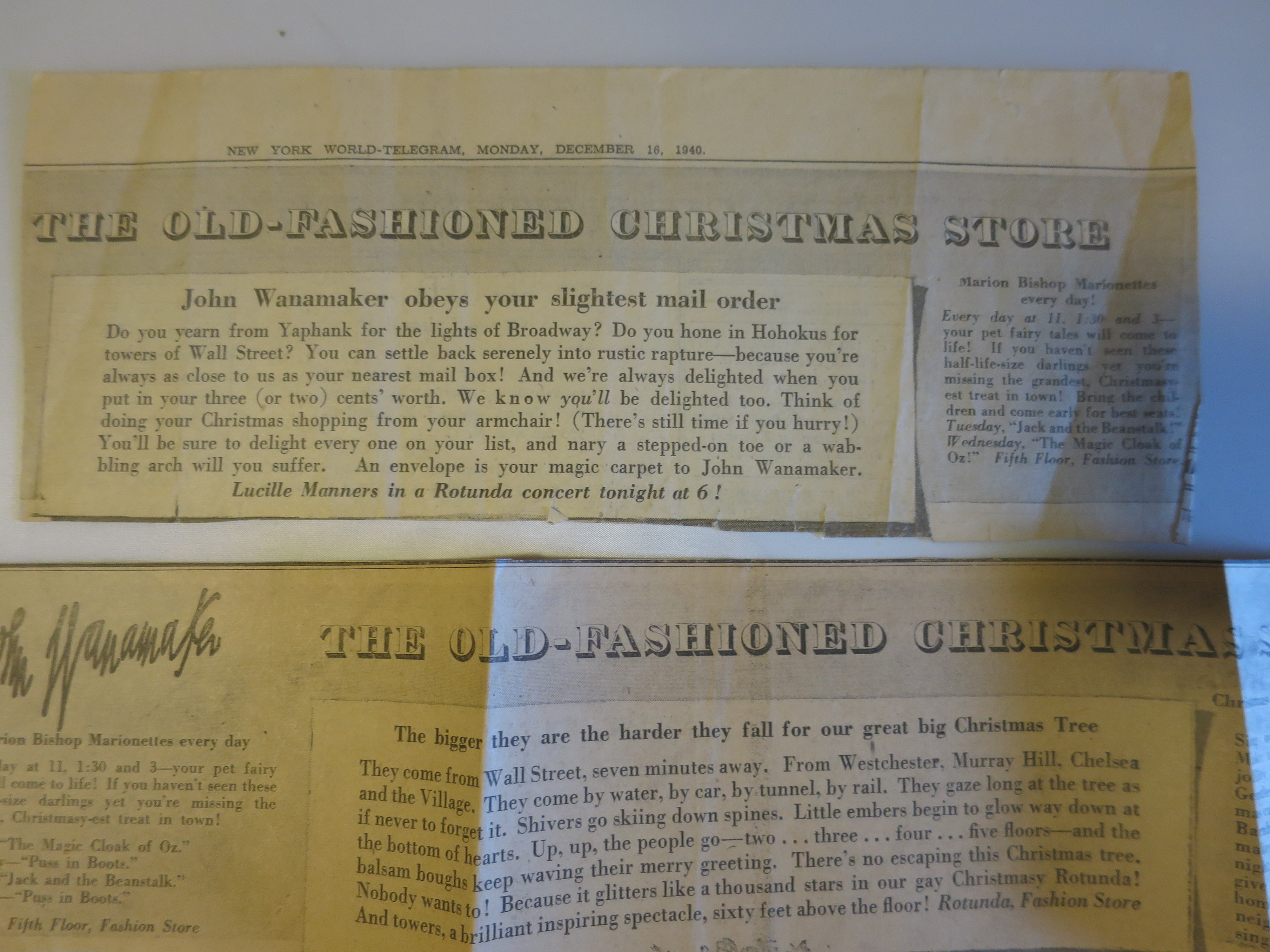 Christmas New York World Telegram New Paper Clipping 1940
