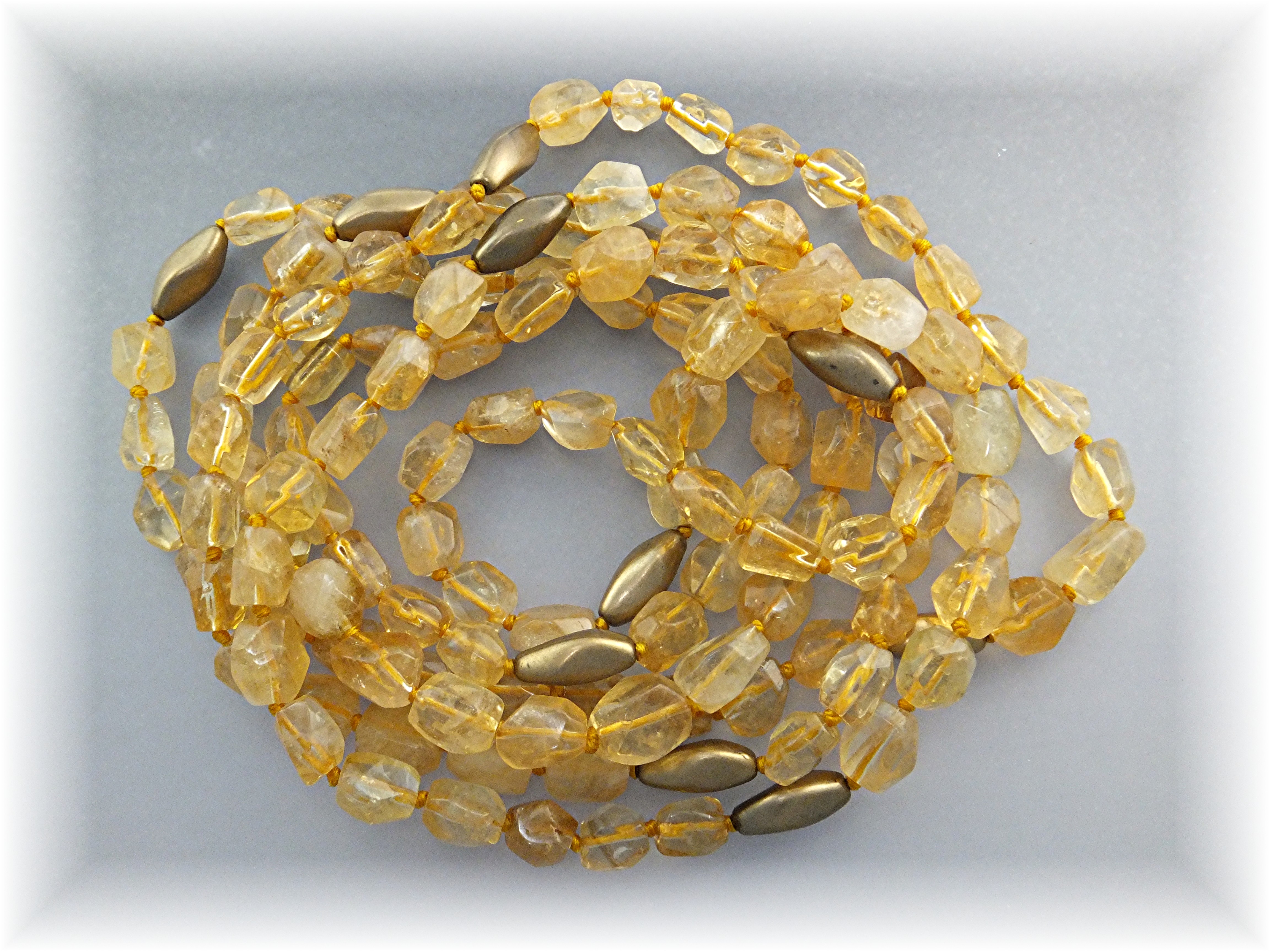 Necklace Citrine Sterling Silver Hand Knotted