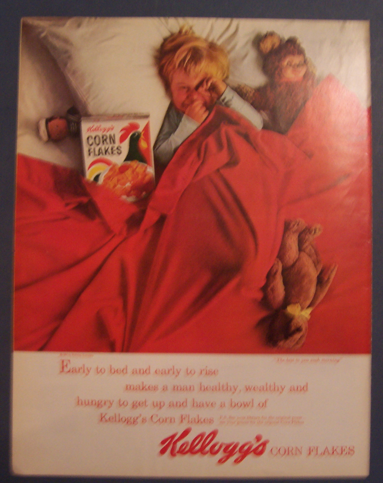 1963 Kellogg's Corn Flakes with Boy Laying In Bed