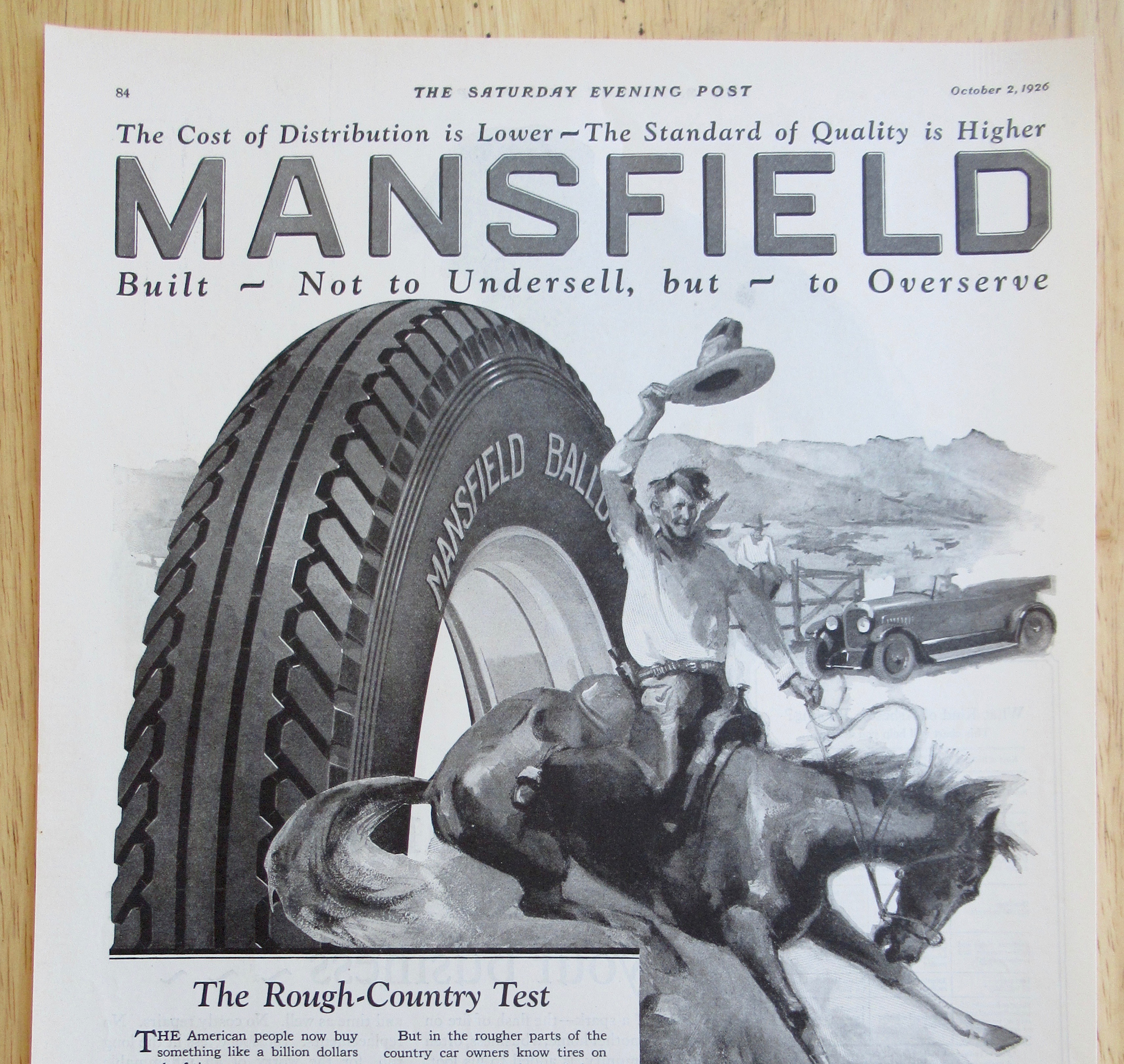 1926 Mansfield Tires with Cowboy on Horse