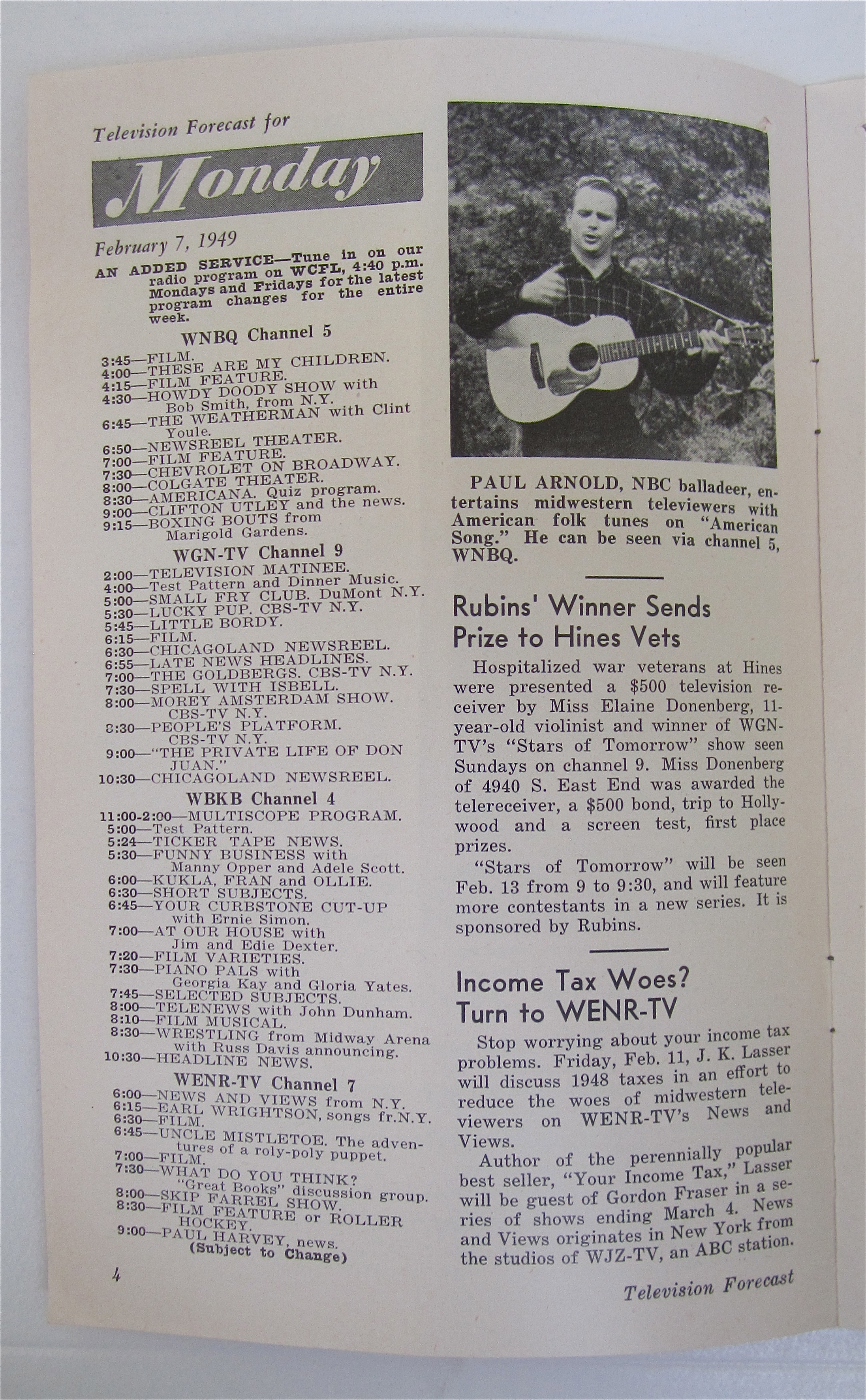 Television Forecast February 7, 1949 Lanny Ross