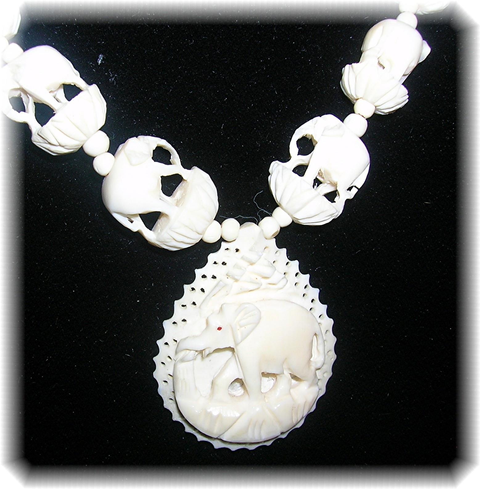 Bone Hand Carved 18 Inch Elephant Necklace