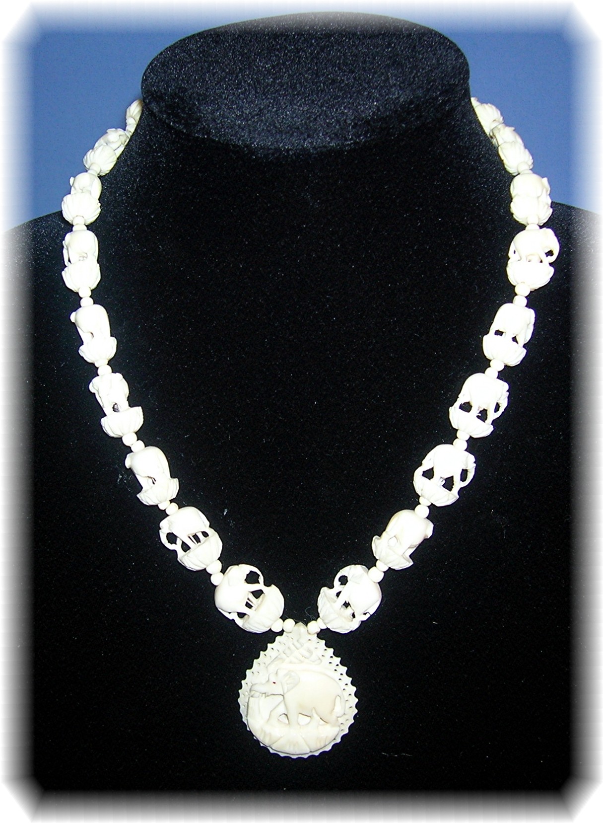 Bone Hand Carved 18 Inch Elephant Necklace