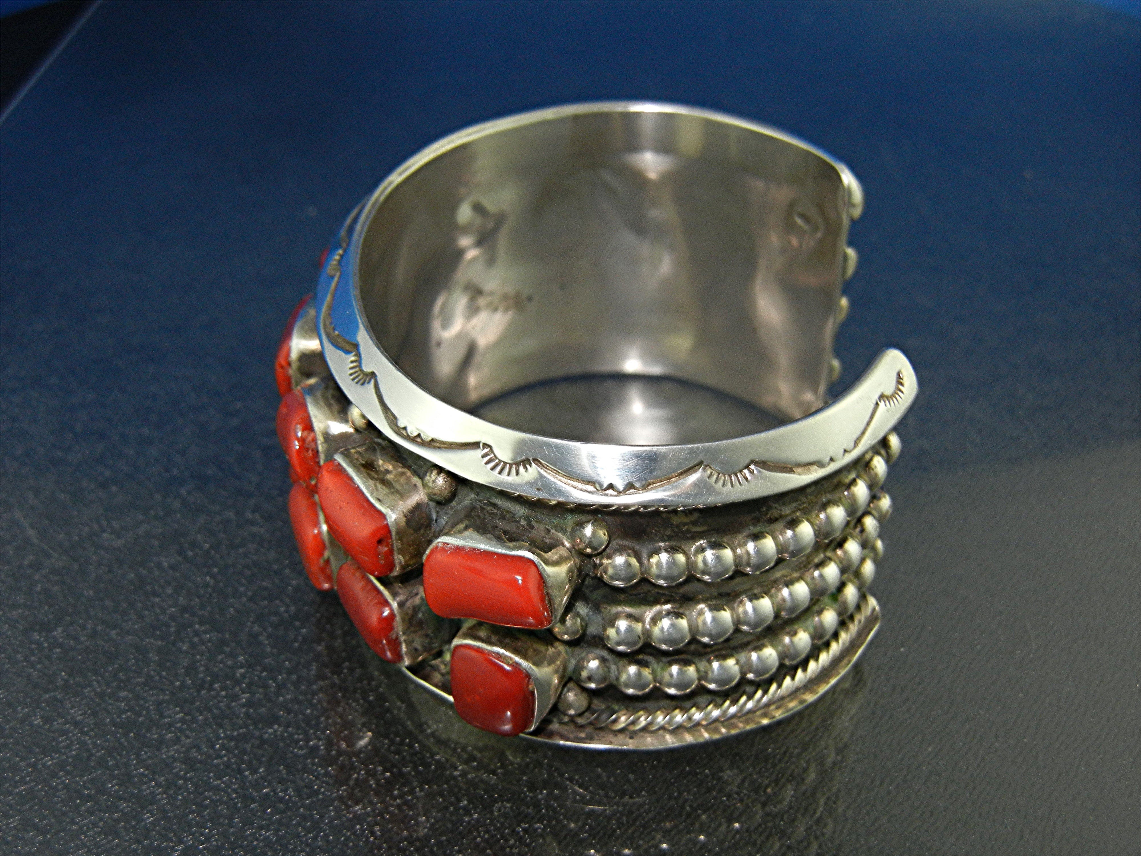 Navajo Sterling Silver Mediterranean Coral Bracelet