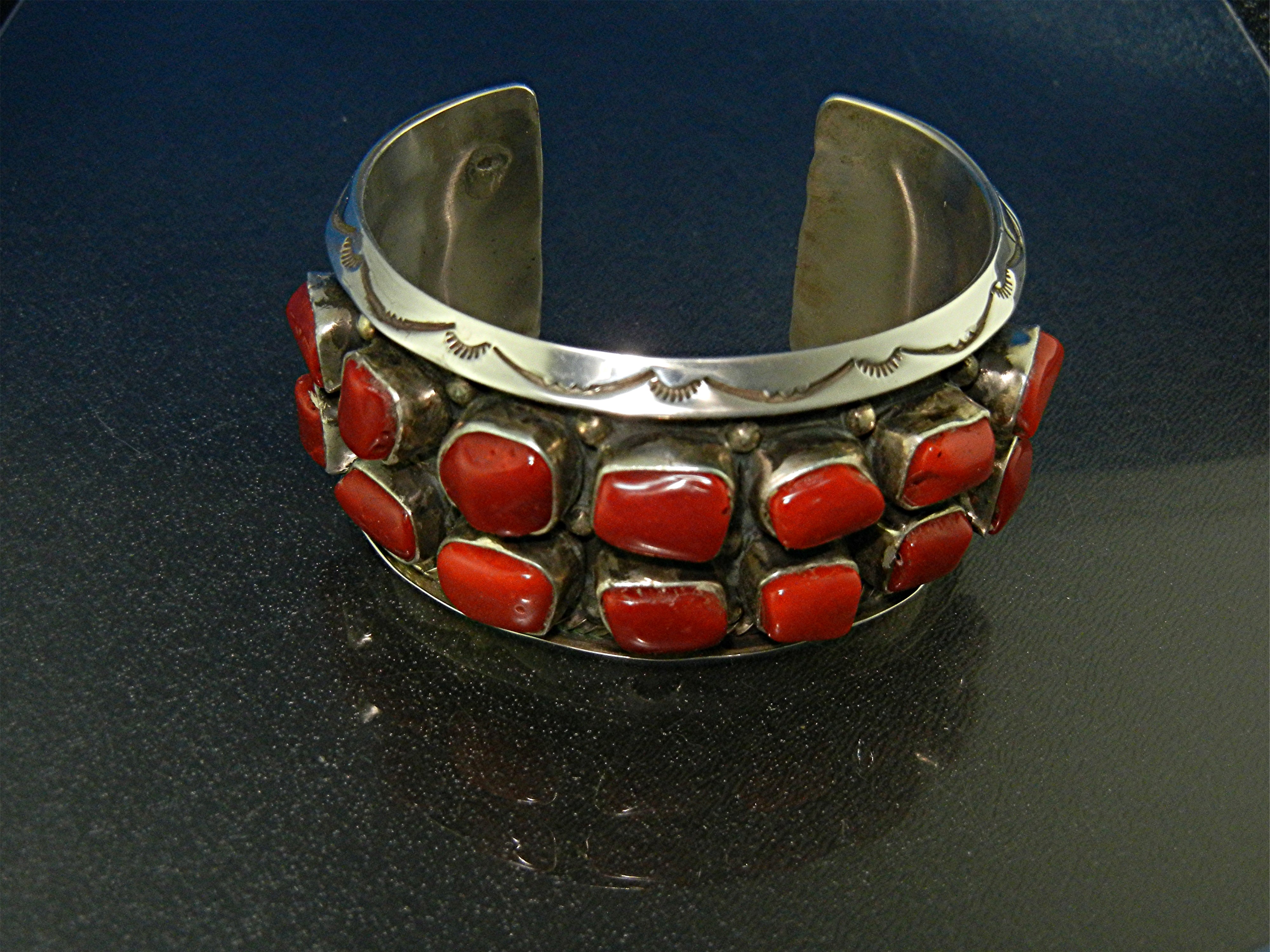 Navajo Sterling Silver Mediterranean Coral Bracelet