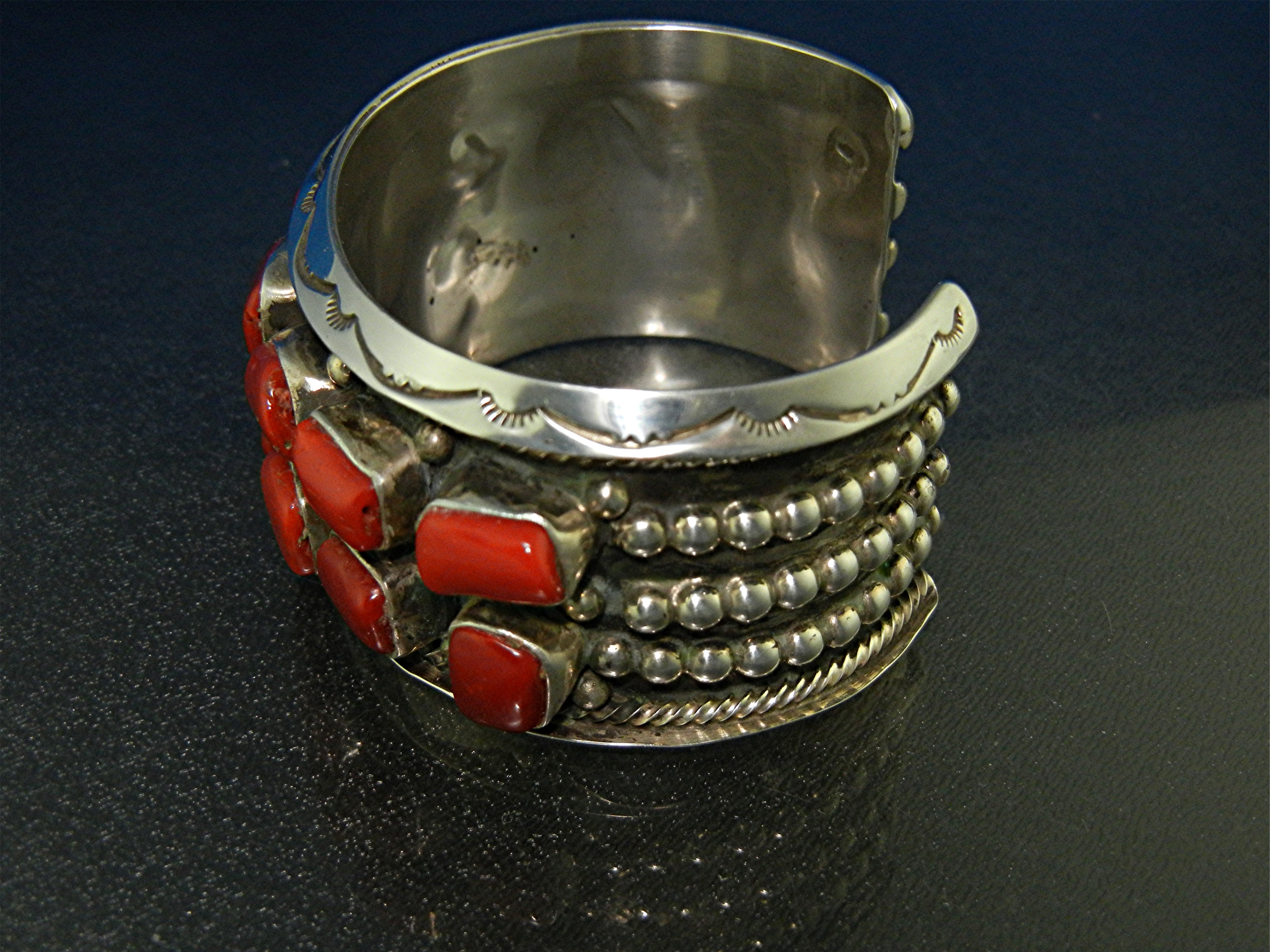 Navajo Sterling Silver Mediterranean Coral Bracelet
