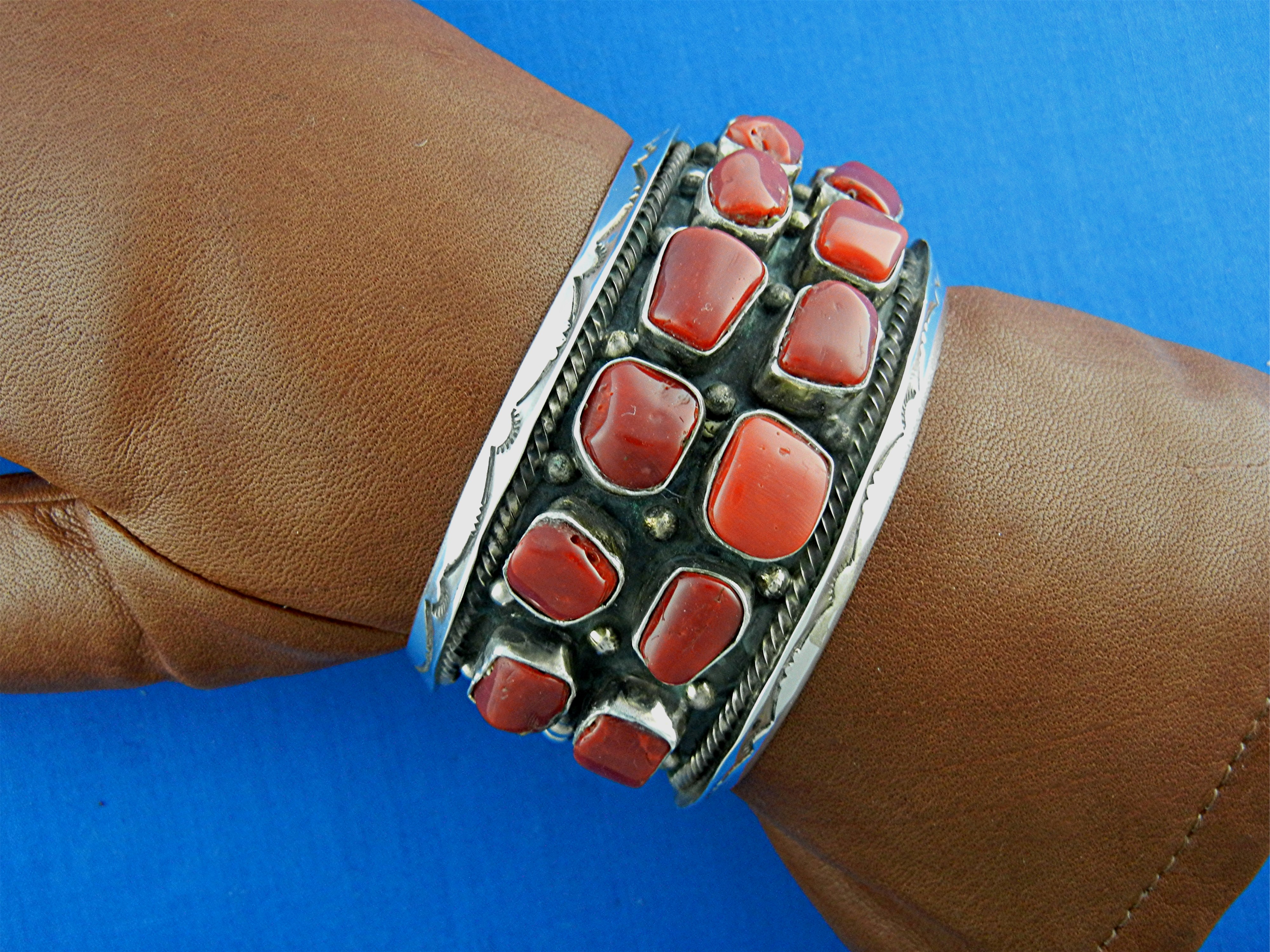 Navajo Sterling Silver Mediterranean Coral Bracelet
