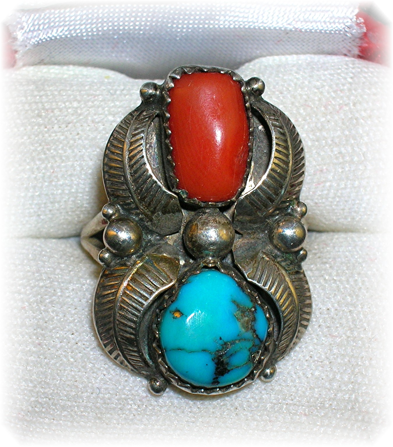 Curley Preston Sterling Silver Turquoise Coral Ring