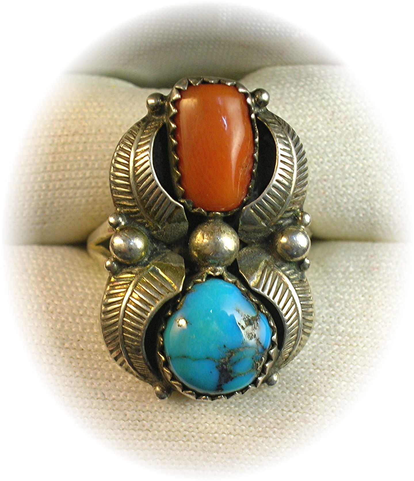 Curley Preston Sterling Silver Turquoise Coral Ring