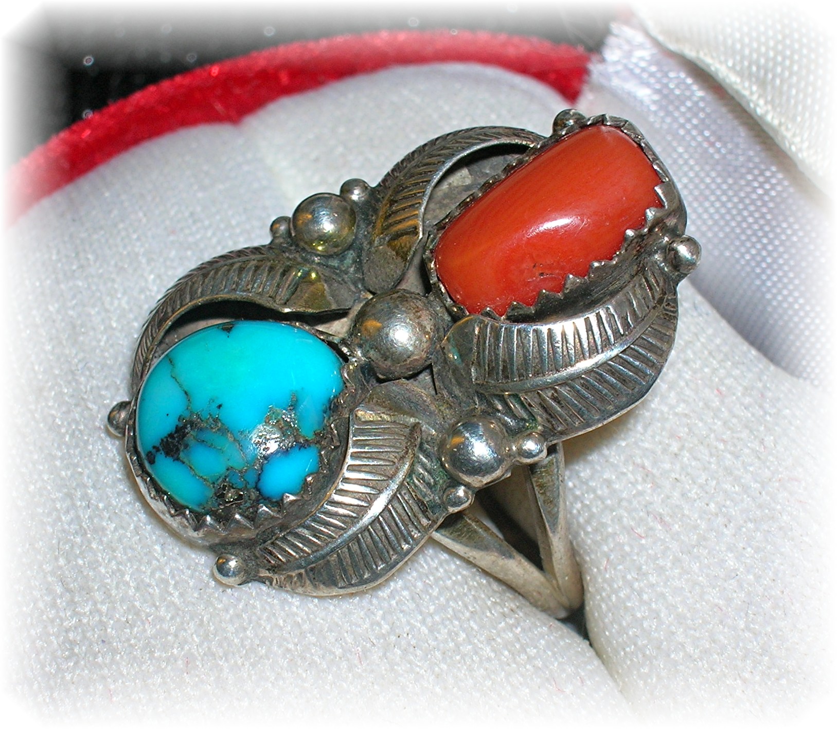 Curley Preston Sterling Silver Turquoise Coral Ring