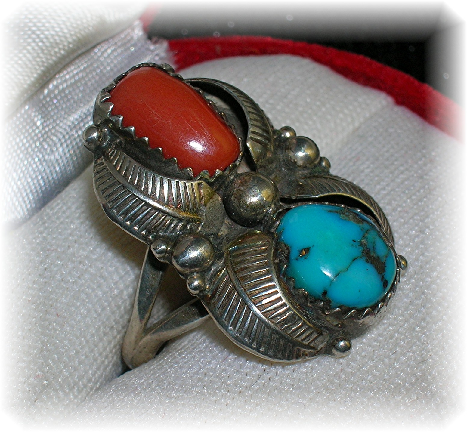 Curley Preston Sterling Silver Turquoise Coral Ring