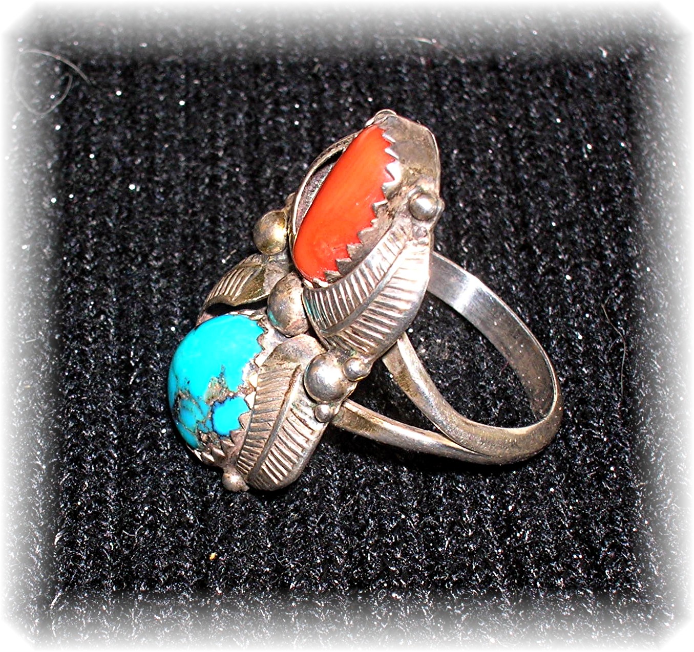Curley Preston Sterling Silver Turquoise Coral Ring