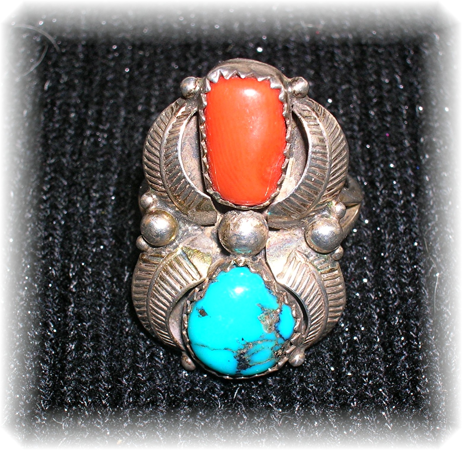 Curley Preston Sterling Silver Turquoise Coral Ring