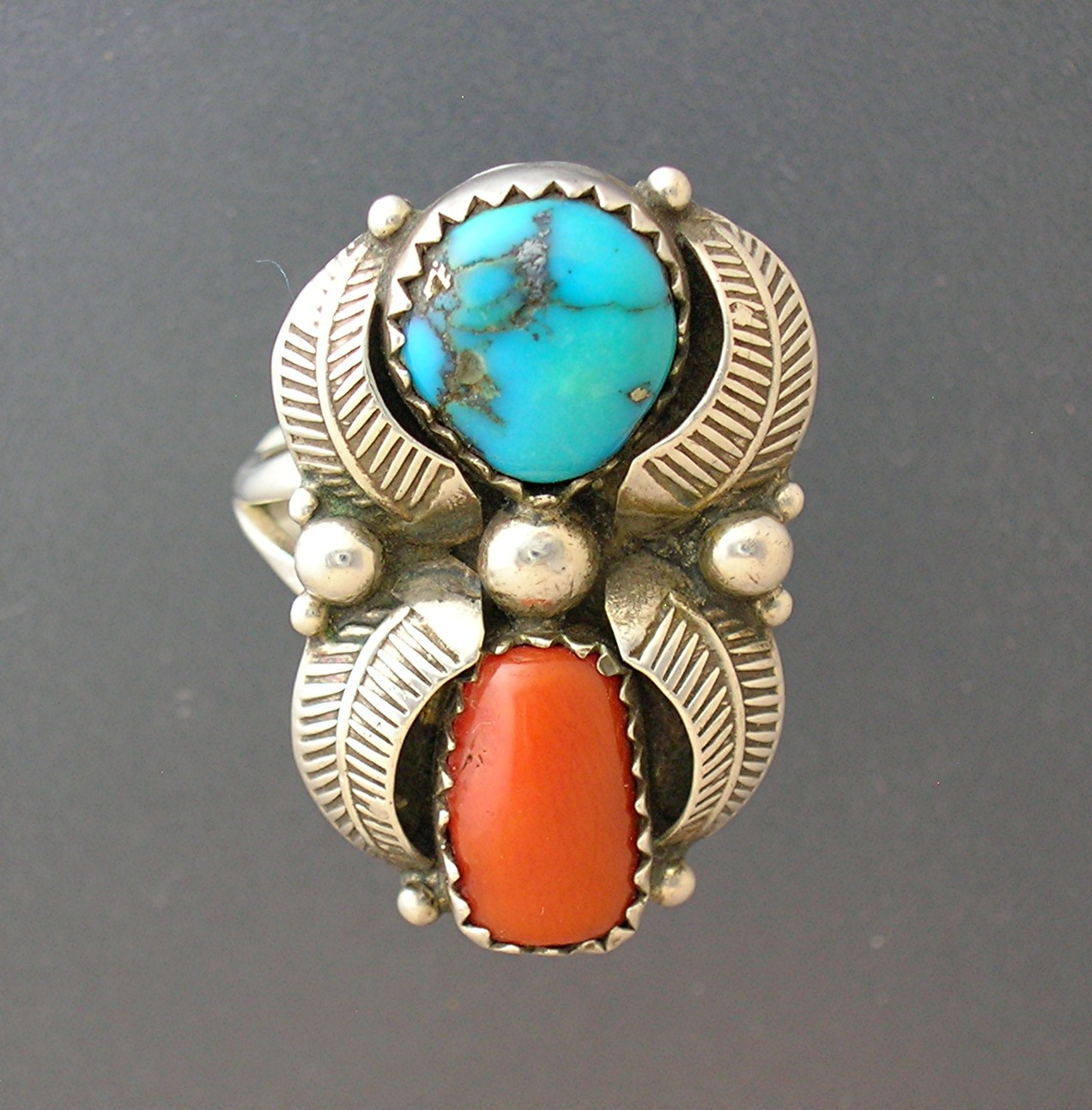 Curley Preston Sterling Silver Turquoise Coral Ring