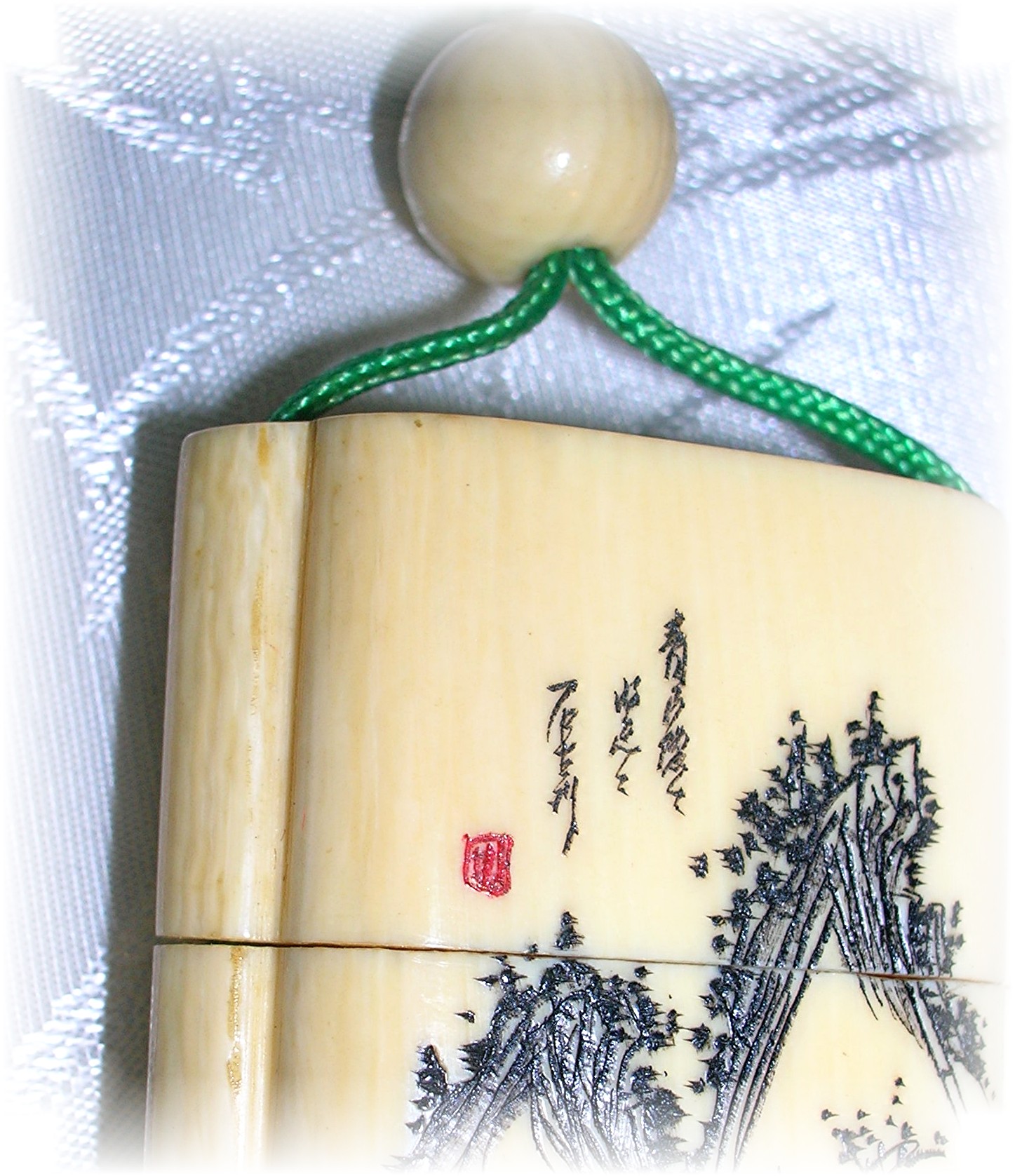 Japanese 3 Compartment 1 5/8 Inches Ivory Inro