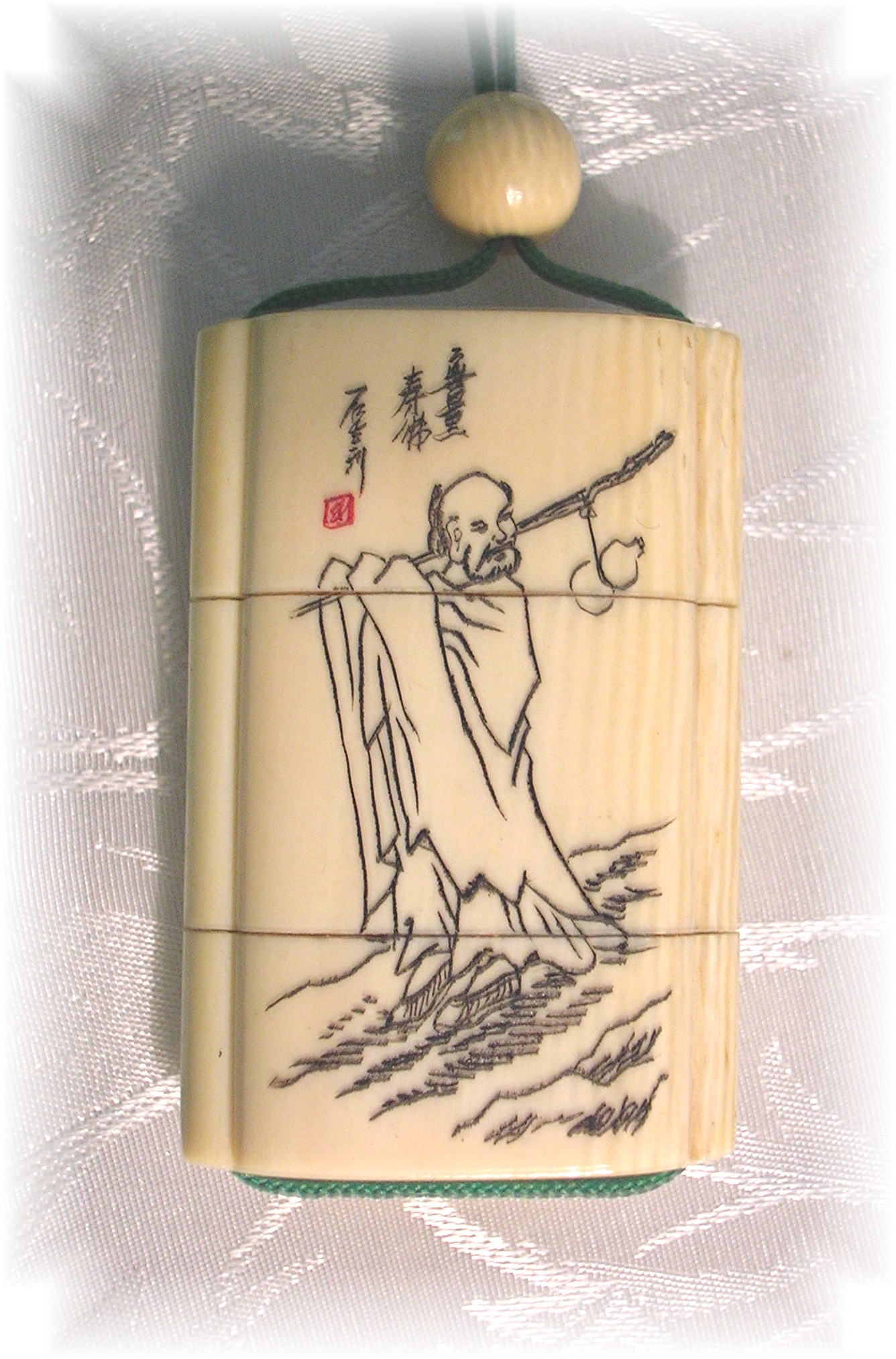Japanese 3 Compartment 1 5/8 Inches Ivory Inro