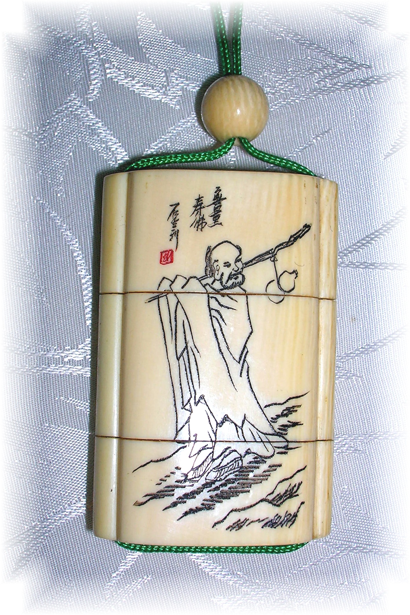 Japanese 3 Compartment 1 5/8 Inches Ivory Inro