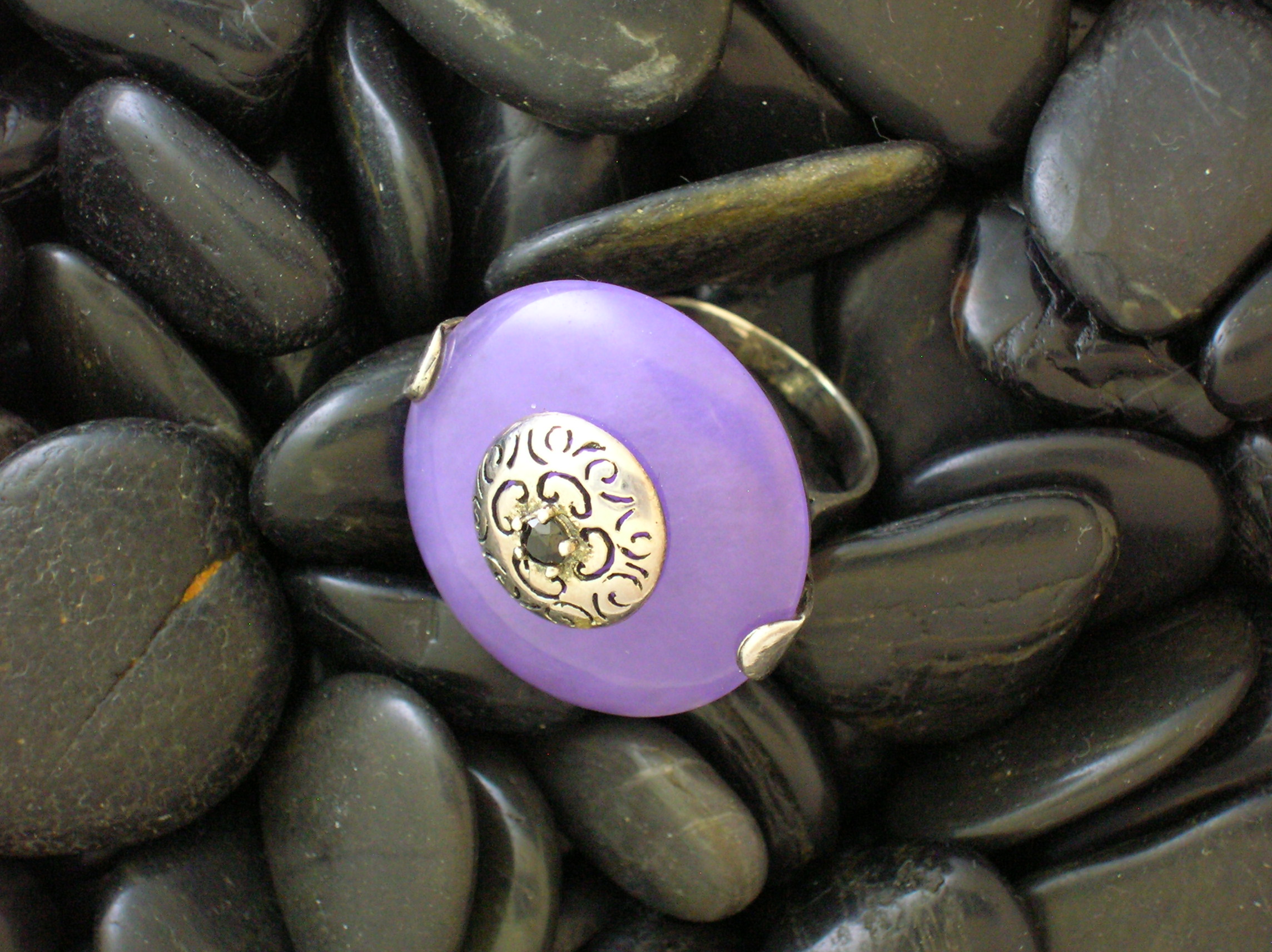 Sapphire Lavender Jade  Sterling Silver Ring