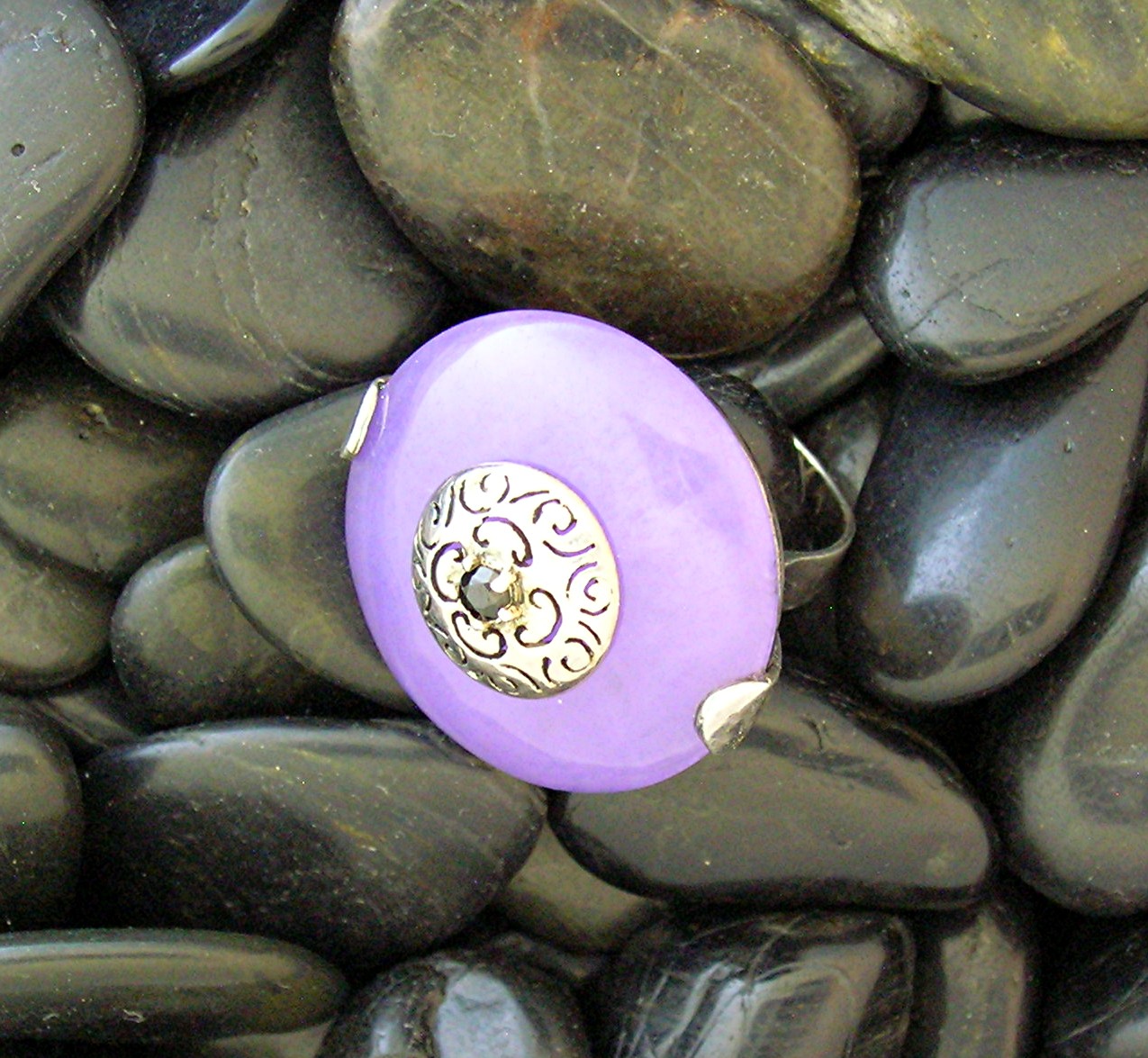 Sapphire Lavender Jade  Sterling Silver Ring