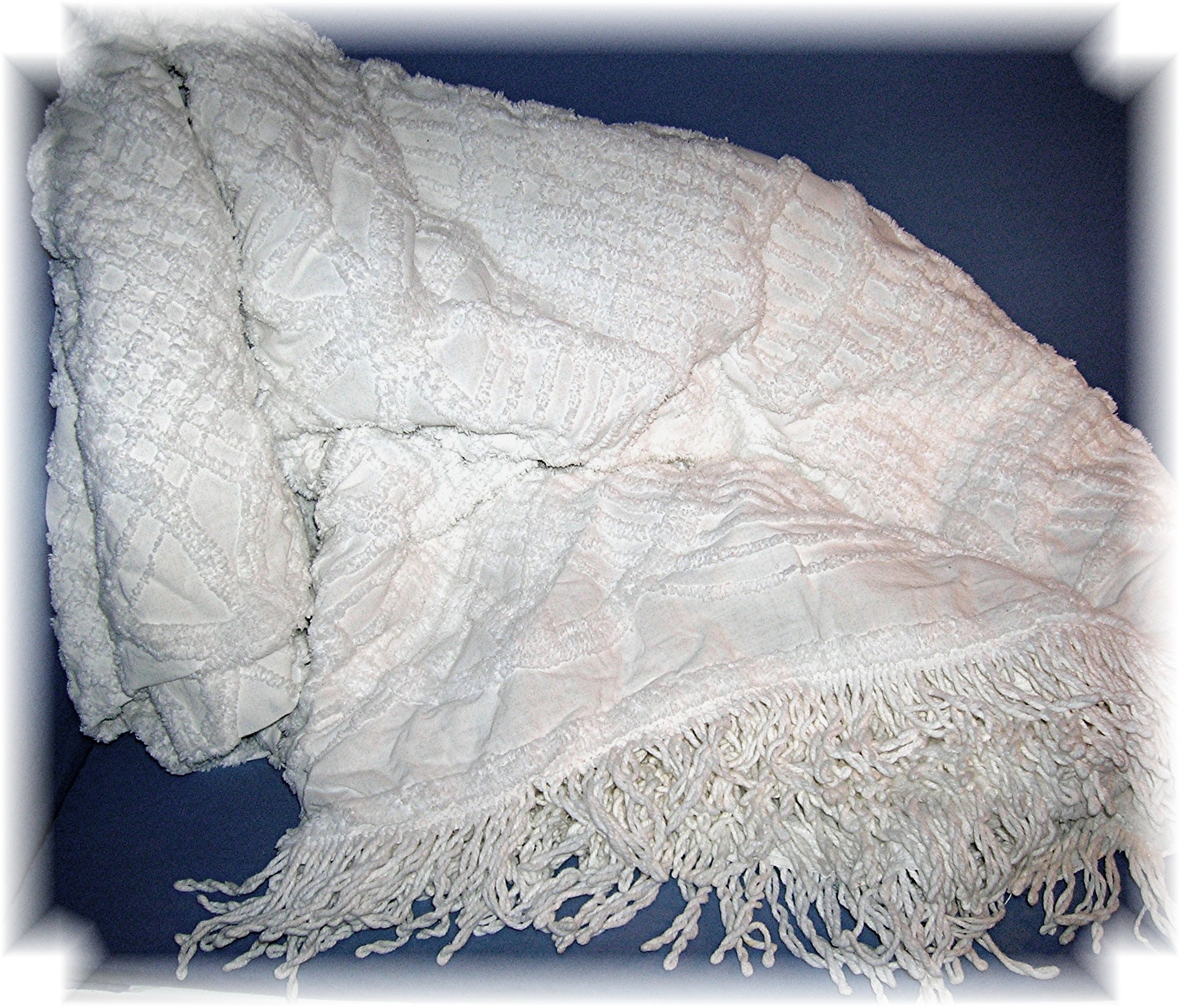 White Chenille Bed Spread Single Size 98 by 102 in.