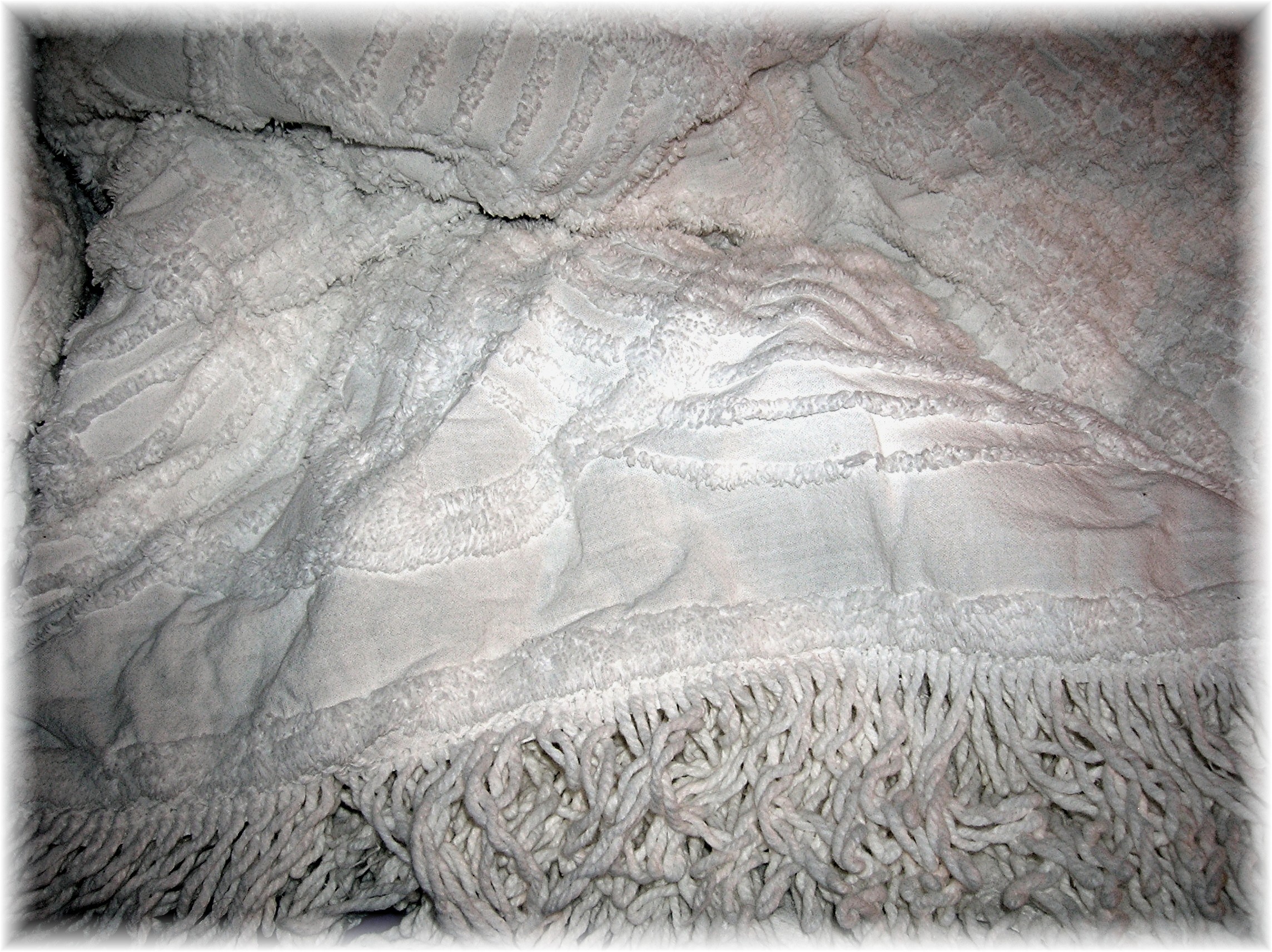White Chenille Bed Spread Single Size 98 by 102 in.